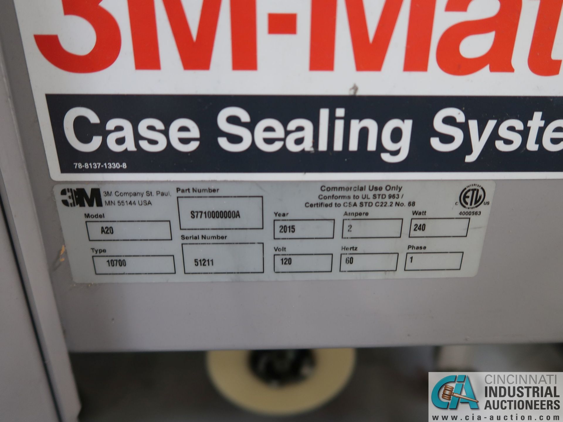 3M-MATIC MODEL A20 TYPE 10700 SEMI-AUTOMATIC CASE SEALER; S/N 57211 (NEW 2015) *$50.00 RIGGING FEE - Image 2 of 2