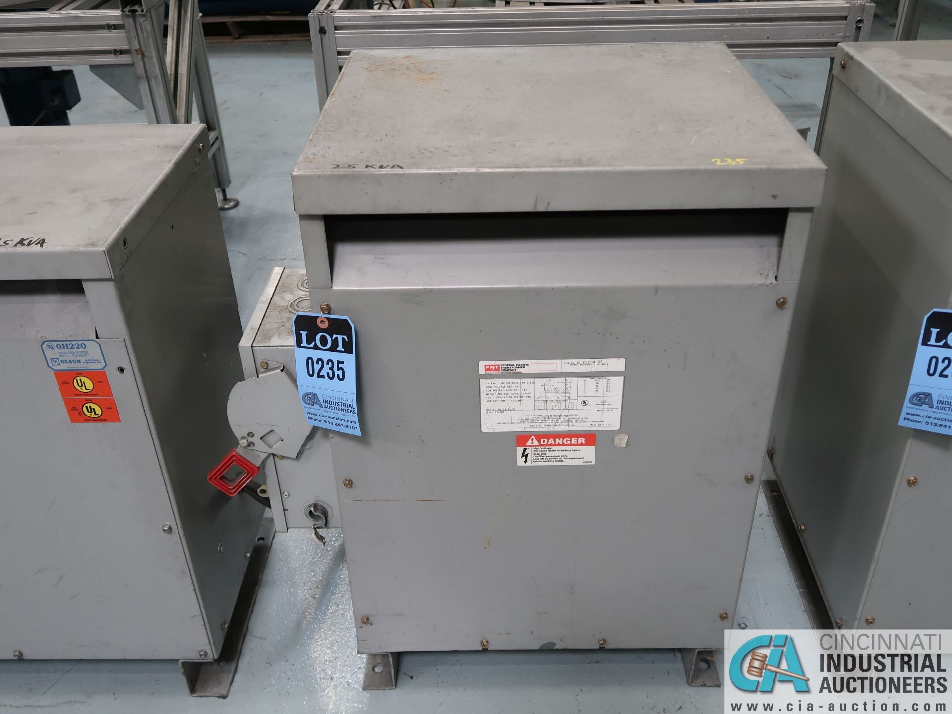 25 KVA FEDERAL PACIFIC DRY TYPE TRANSFORMER *$25.00 RIGGING FEE DUE TO INDUSTRIAL SERVICES AND SAL