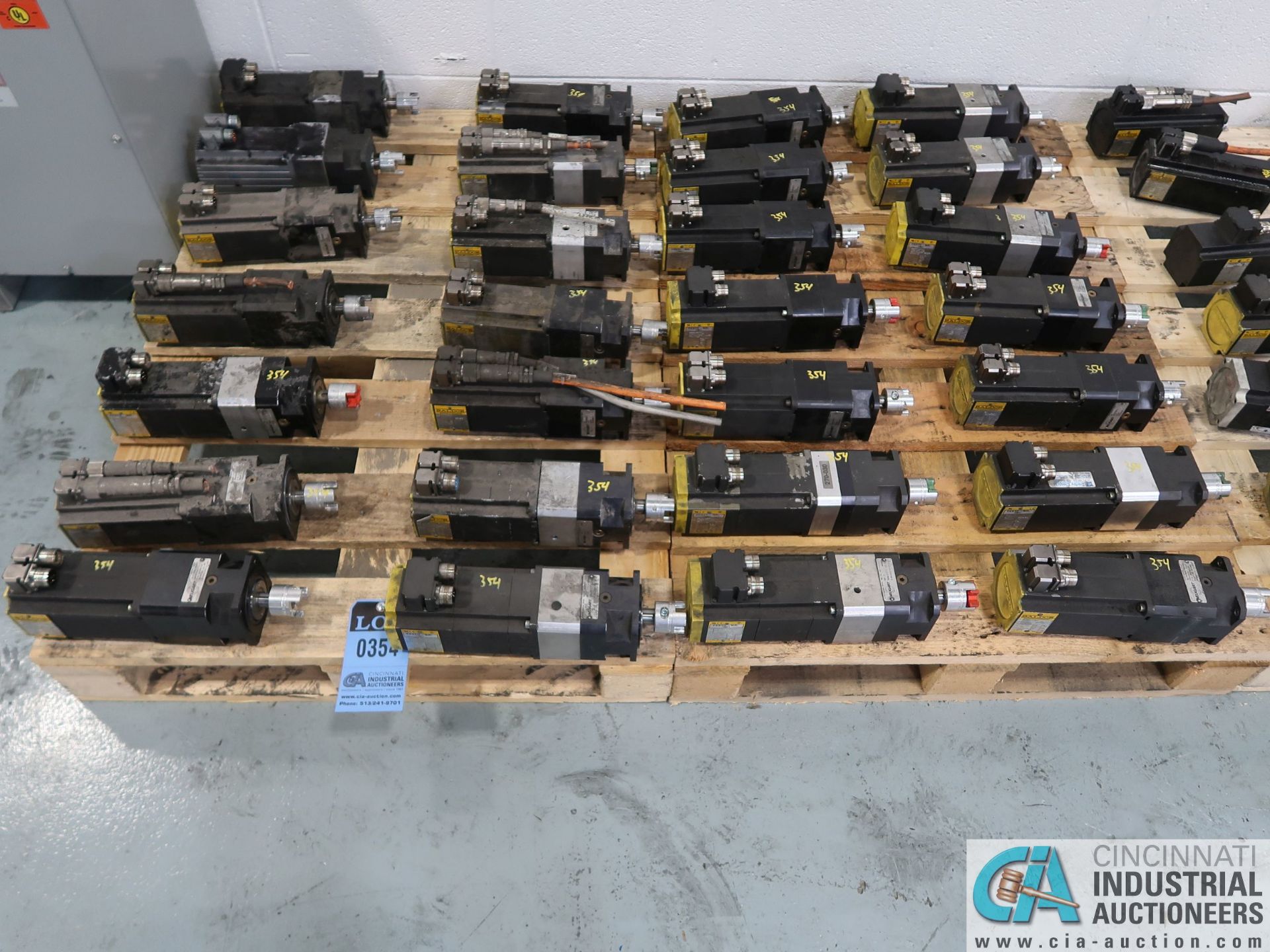 SKIDS MISC. BALDOR SERVO MOTORS (APPROX. 50 PCS.) *$25.00 RIGGING FEE DUE TO INDUSTRIAL SERVICES AN