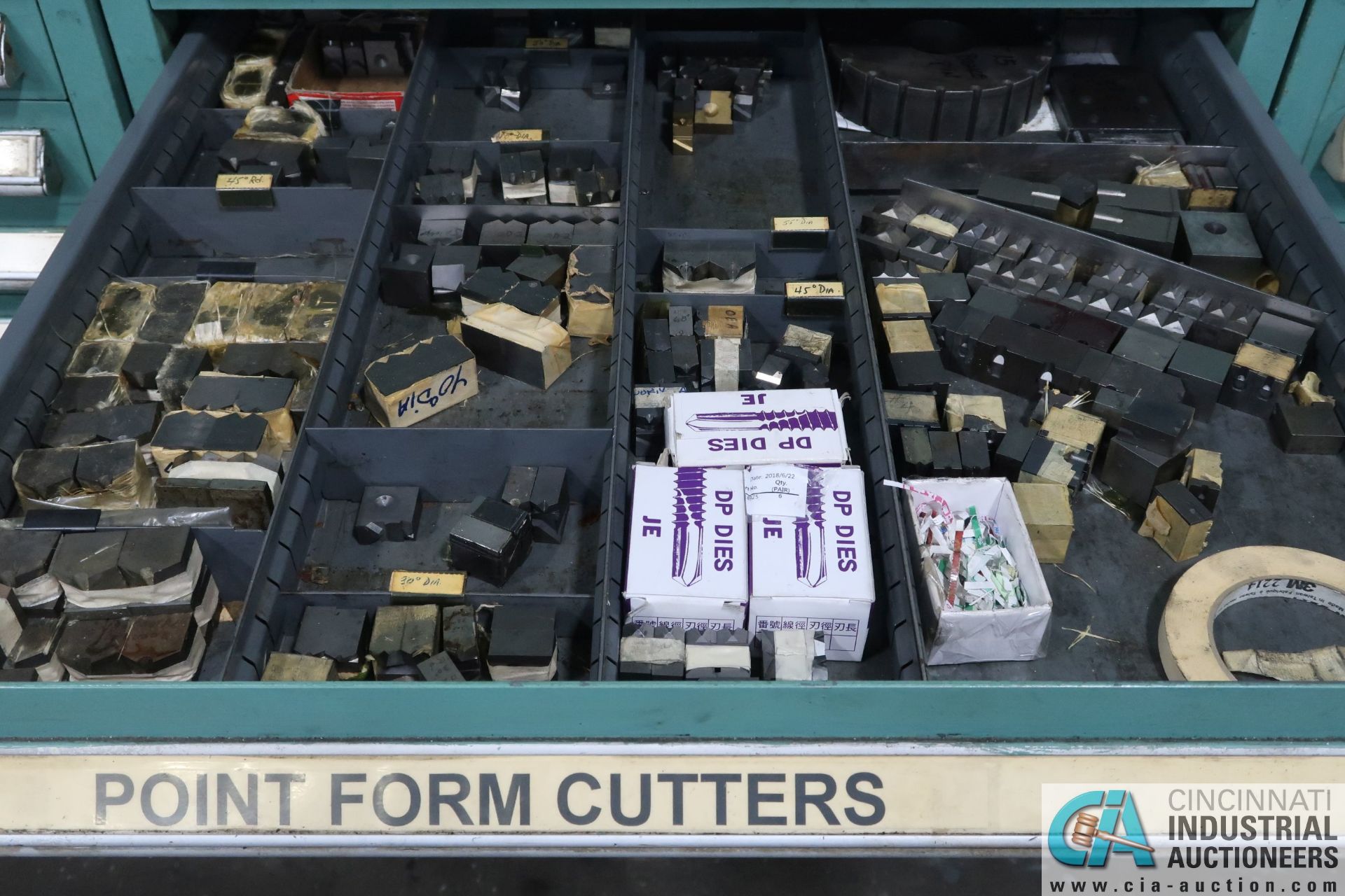 11-DRAWER LISTA-TYPE CABINET WITH MISC. FENNER TOOLS, FINGER ANVILS, HARDWARE, POINT FORM CUTTERS, - Image 4 of 11