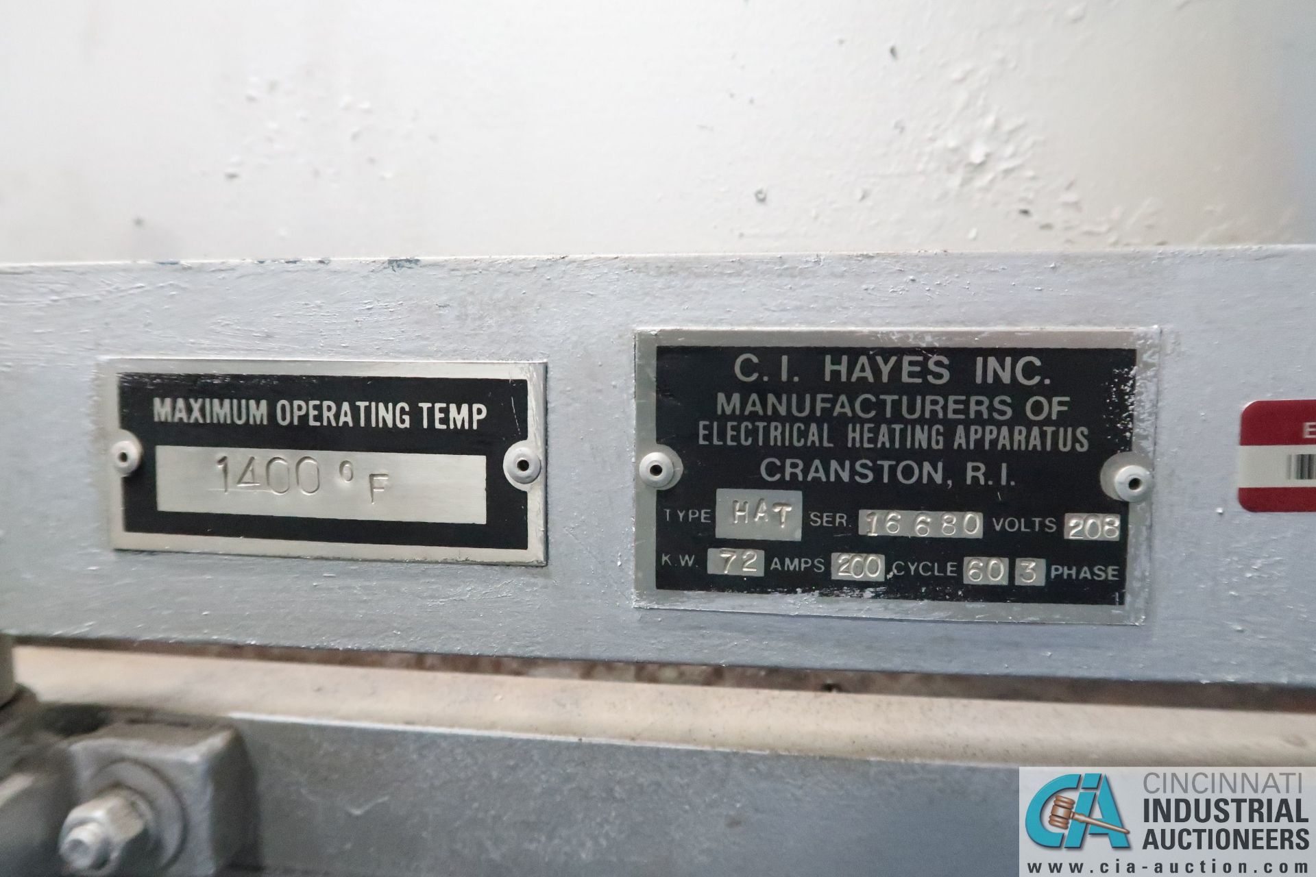 CI HAYES TYPE HAT ELECTRIC HEAT TREAT FURNACE; S/N 16680, MAX. TEMP. 1,400 DEGREE, INNER - Image 2 of 7