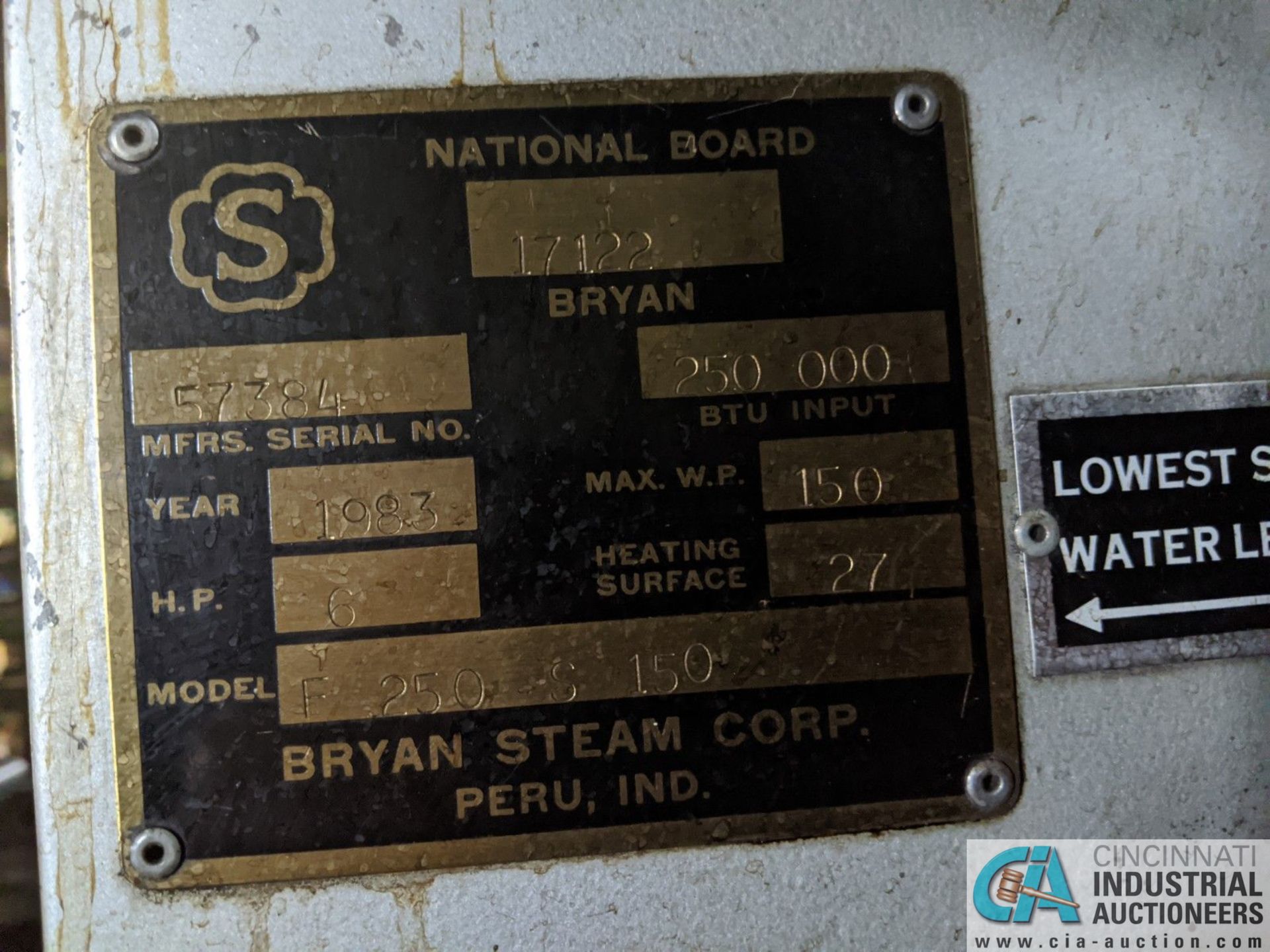 BRYAN MODEL F250-S-150 OIL FIRED BOILER; S/N 57384, 250,000 BTU WITH WATER STORAGE TANK - Image 2 of 3