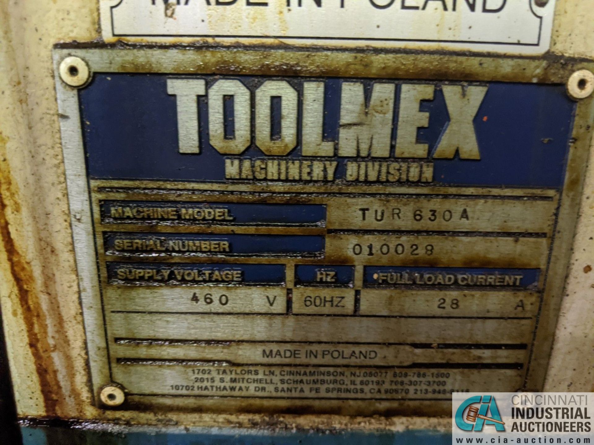 25" X 84" TOOLMEX MODEL TUR630A DOUBLE CHUCK LATHE; S/N 010028, 5-1/4" SPINDLE HOLE, WITH 16" END - Image 10 of 16