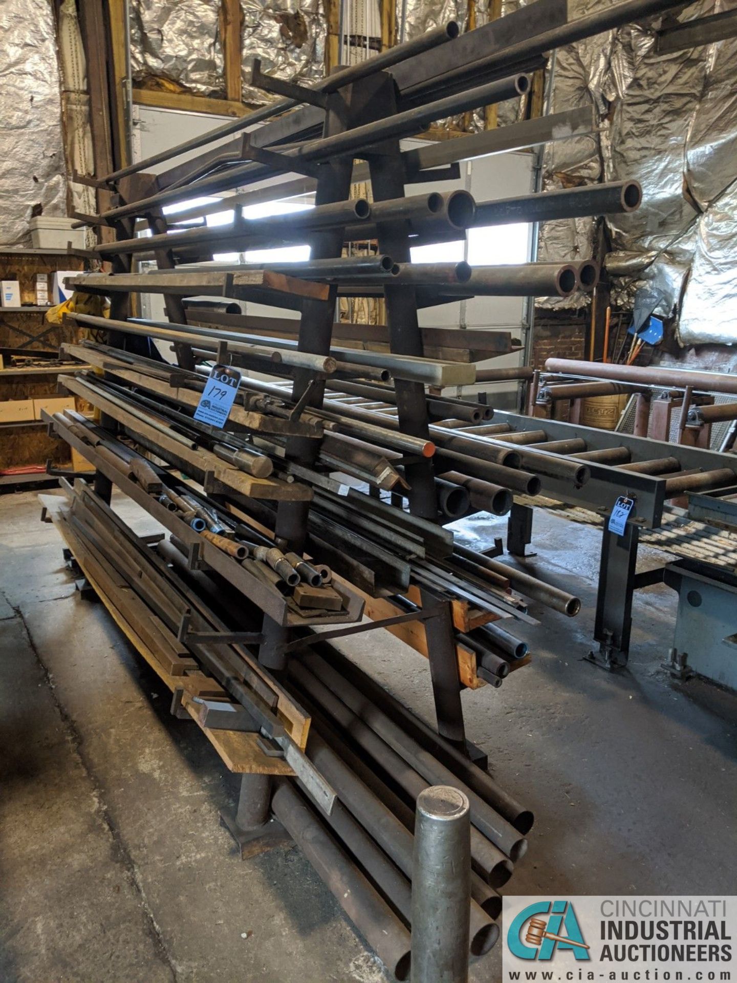 (LOT) A-FRAME RACK WITH CONTENTS - PIPE AND SOME BAR STOCK