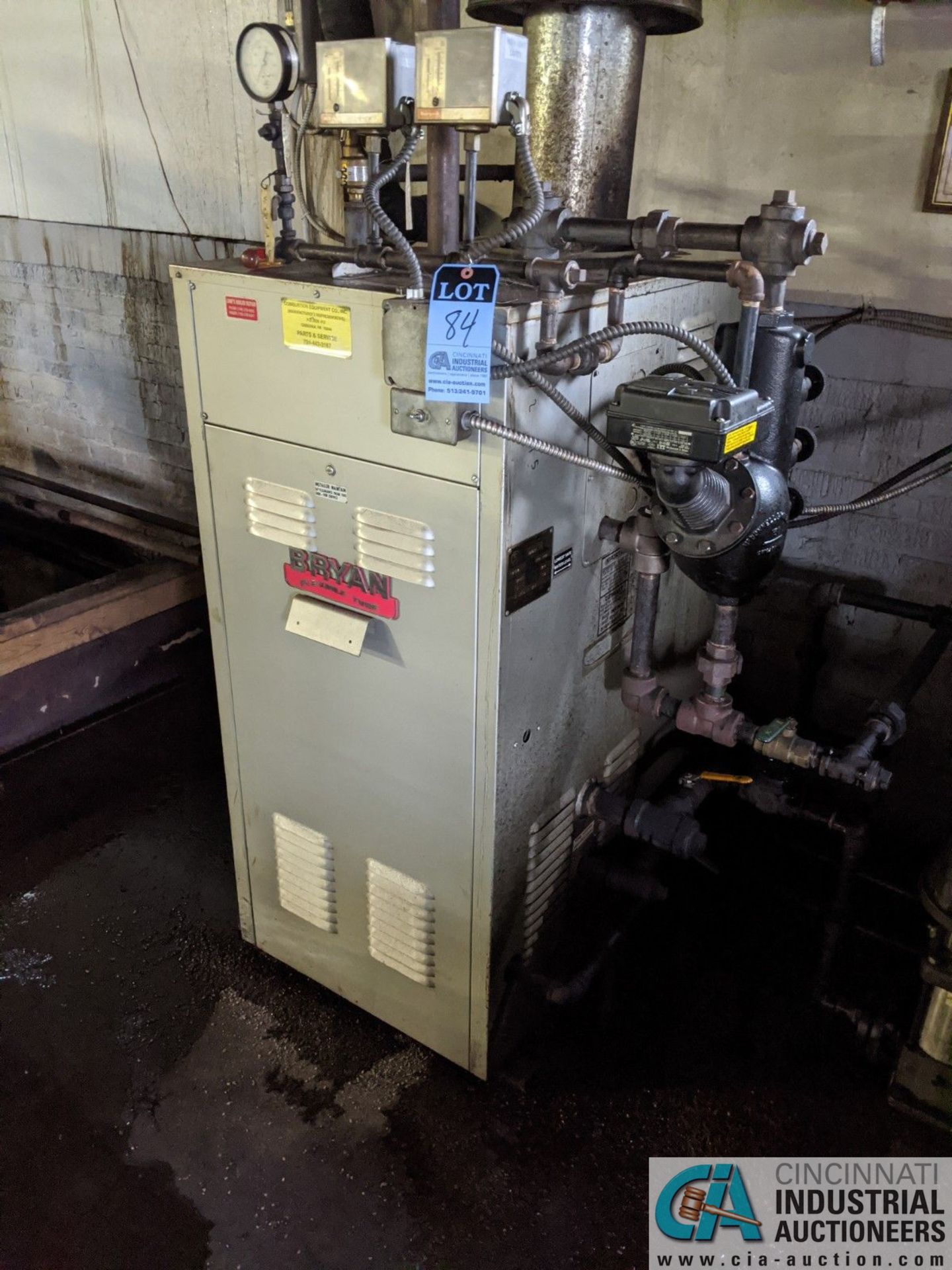 BRYAN MODEL F250-S-150 OIL FIRED BOILER; S/N 57384, 250,000 BTU WITH WATER STORAGE TANK