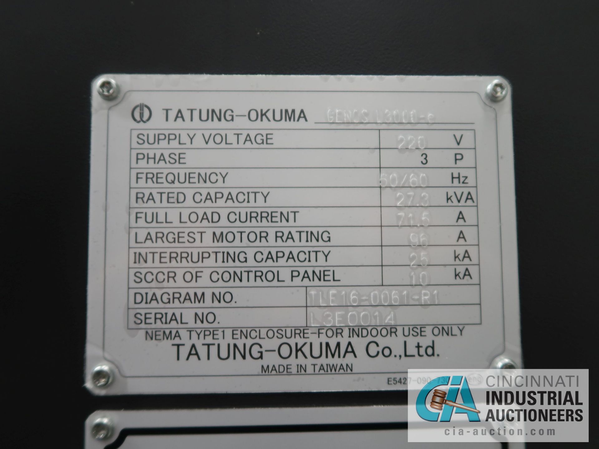 OKUMA MODEL GENOS L3000-E TWO-AXIS CNC TURNING CENTER; S/N L3E0014, OKUMA OSP-P300LAE CONTROL, 10" - Image 9 of 13