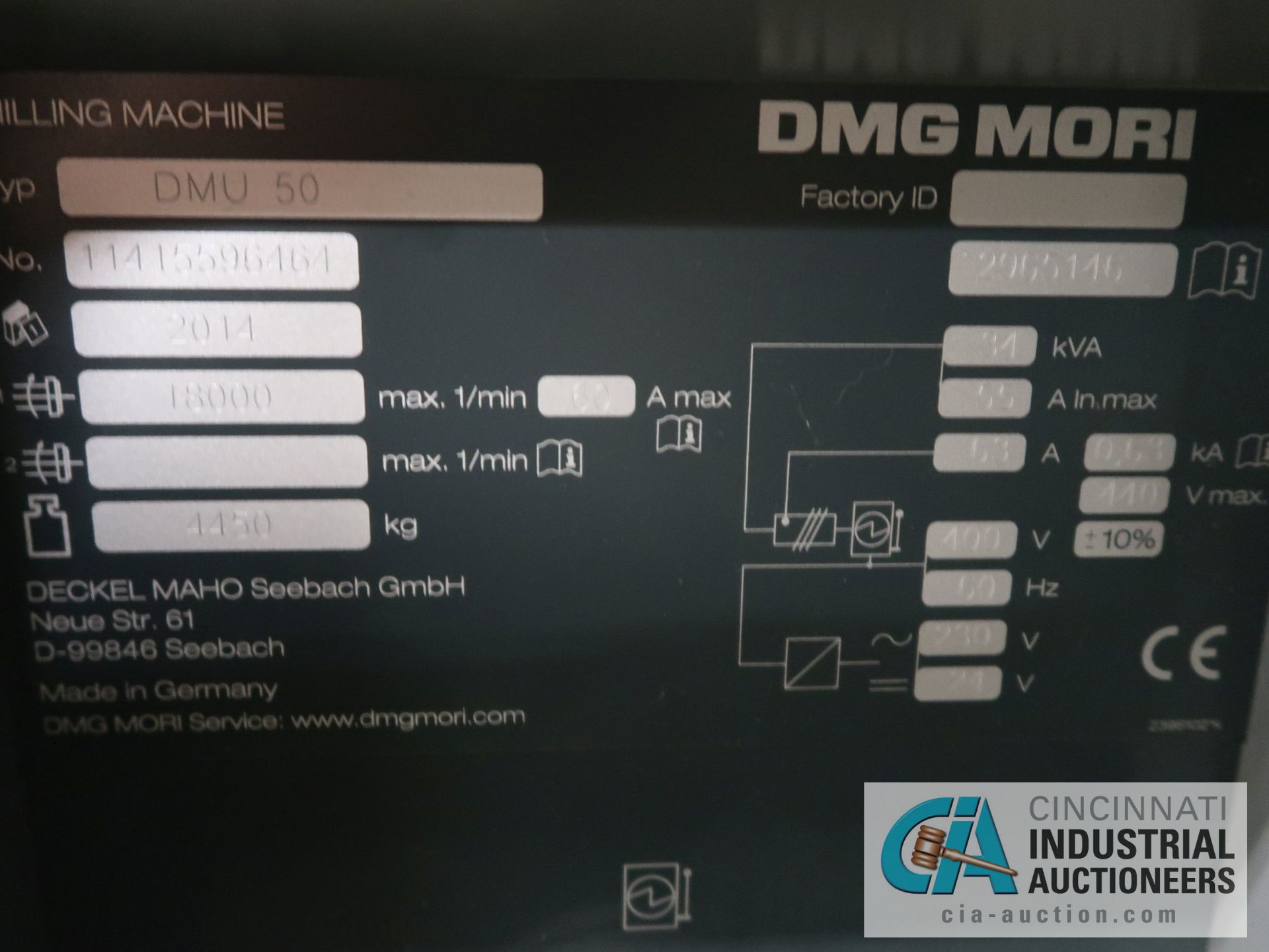 DMG MORI MODEL DMU 50 FIVE-AXIS CNC VERTICAL MACHINING CENTER; S/N 11415596464, DMG SIEMENS ERGOLINE - Image 7 of 30