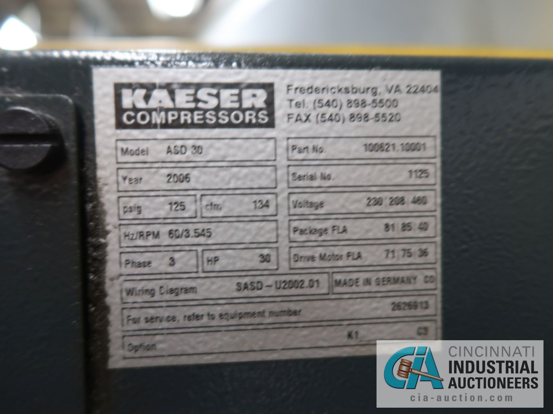 30 HP KAESER MODEL ASD-30 AIR COMPRESSOR; S/N 1125 - Image 4 of 5