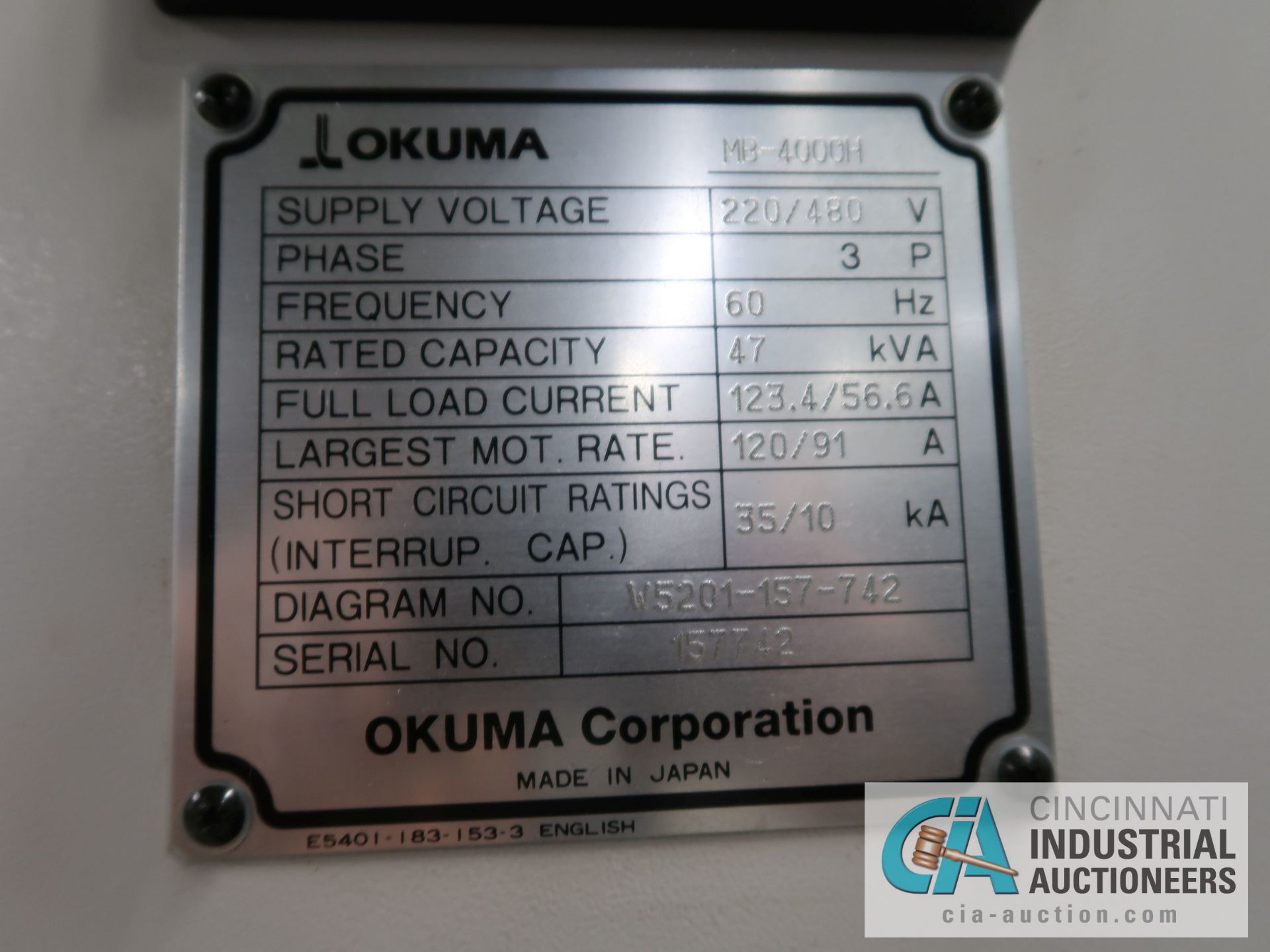 OKUMA MODEL MB-4000H CNC HORIZONTAL MACHINING CENTER W/ FULL 4TH AXIS; S/N 155742, OKUMA OSP-P200MA - Image 6 of 17
