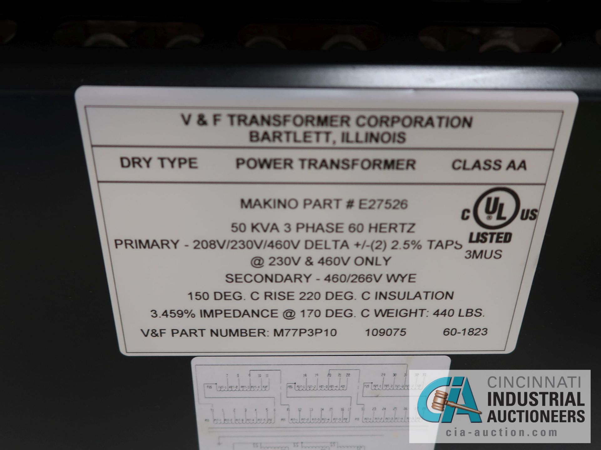 50 KVA V&F DRY TYPE TRANSFORMER WITH ELECTRICAL SWITCH - Image 2 of 2