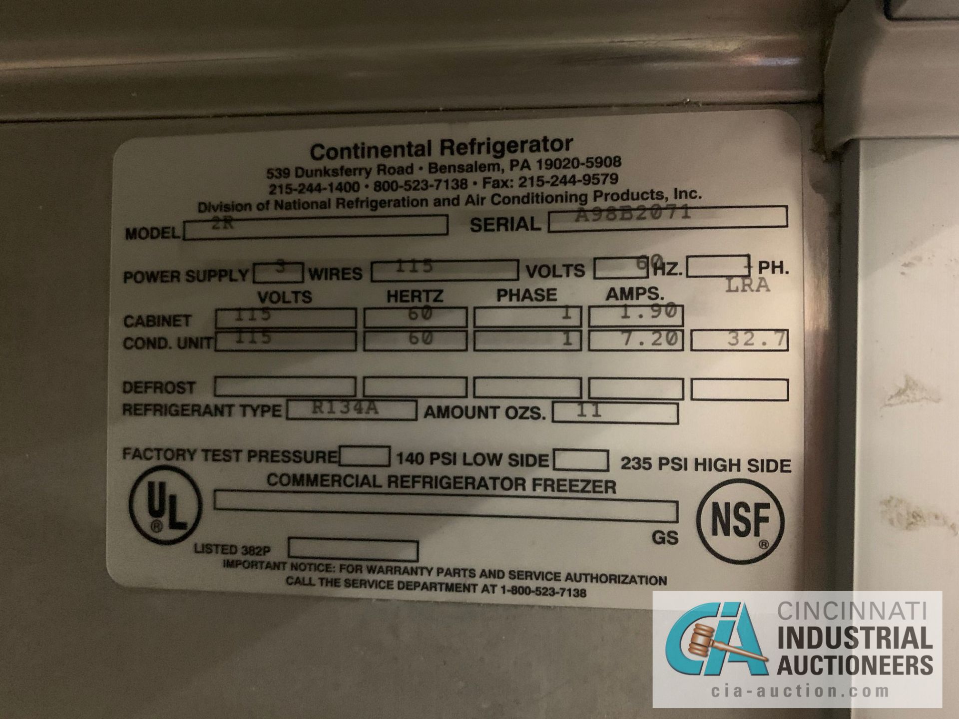 4' WIDE CONTINENTAL 2-DOOR REFRIGERATOR - Image 4 of 4