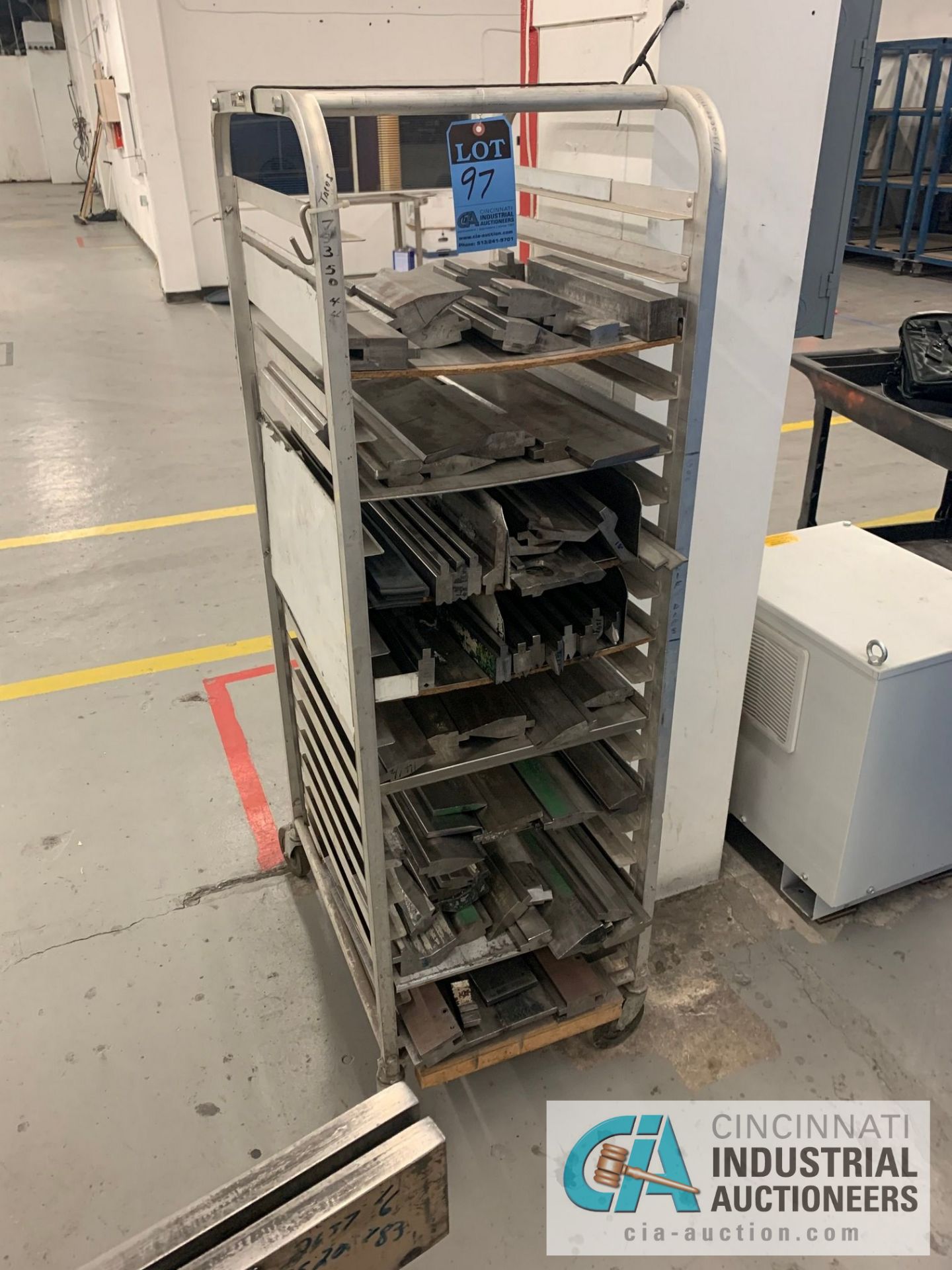 (LOT) PRESS BRAKE DIES ON 24" DEEP BAKERY RACK