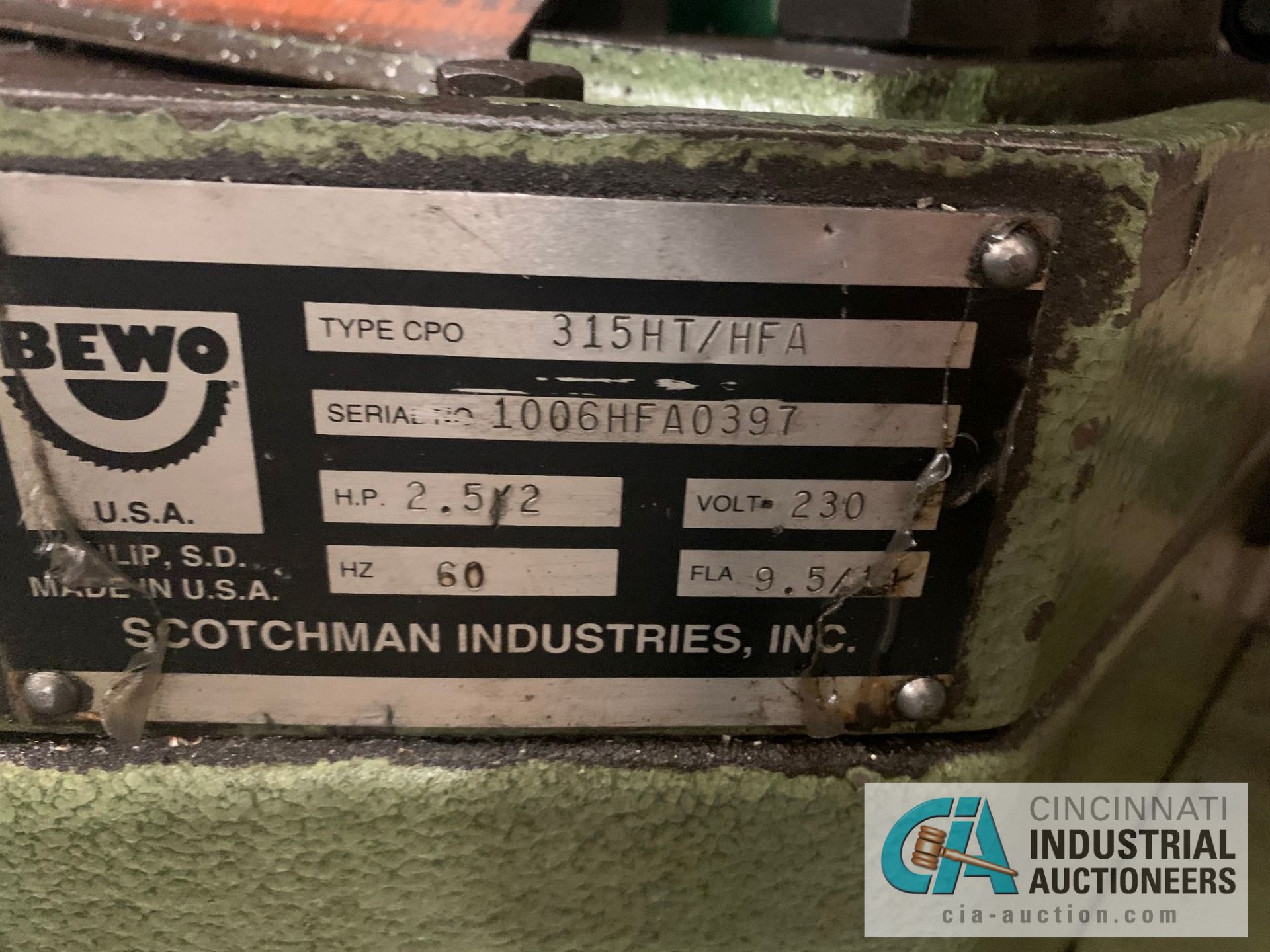 SCOTCHMAN 315HT/HEA AUTO COLD SAW; S/N 10064FA0397, 30" PNEUMATIC FEED, 2HP, COOLANT - Image 10 of 11