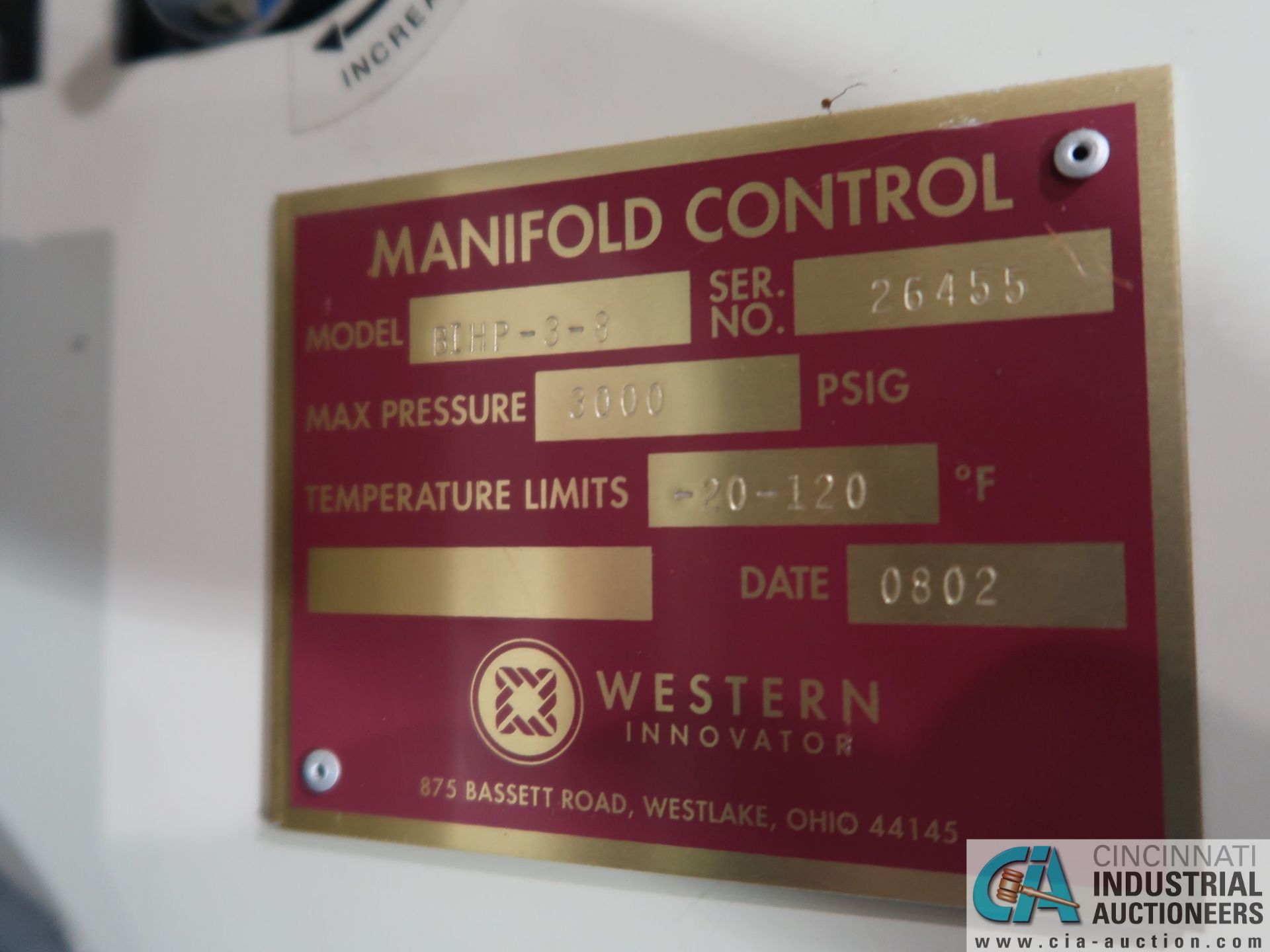 WESTERN INNOVATOR MODEL BIHP-3-8 INDUSTRIAL MANIFOLD; S/N 26455, MAX PRESSURE - 3,000 PSIG, TEMP. - Image 3 of 4