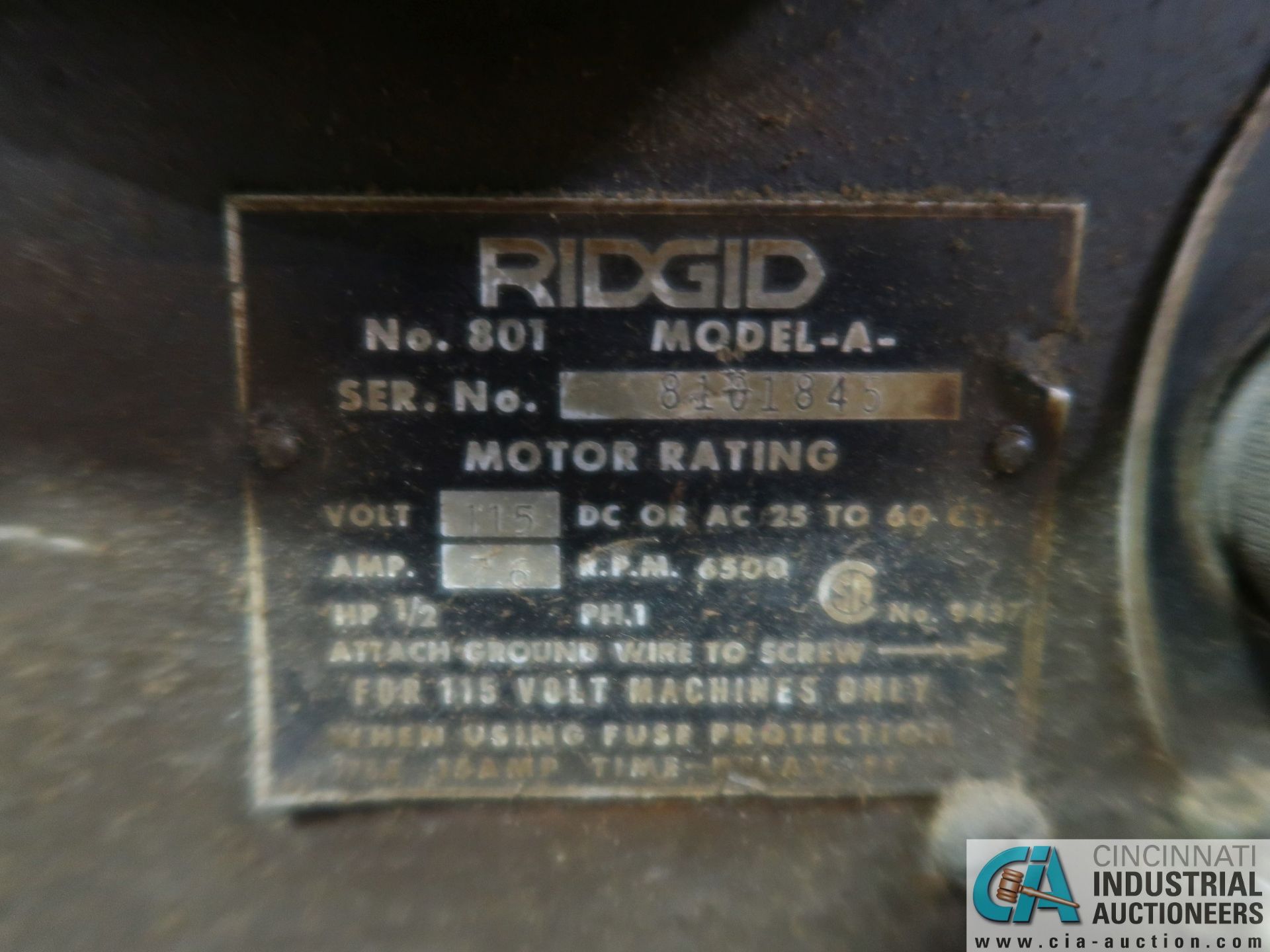 RIDGID MODEL 801 POWERED PIPE THREADER; S/N 810145 - Image 4 of 4