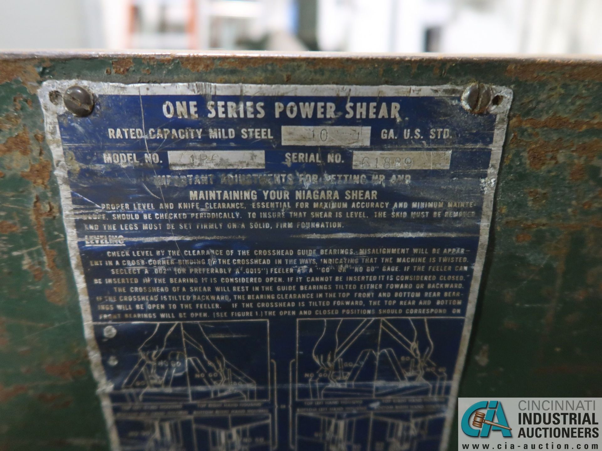 72" NIAGRA MODEL 1R6-10GA ONE SERIES POWER SHEAR; S/N 61889, MANUAL BACK GAGE - Image 7 of 7