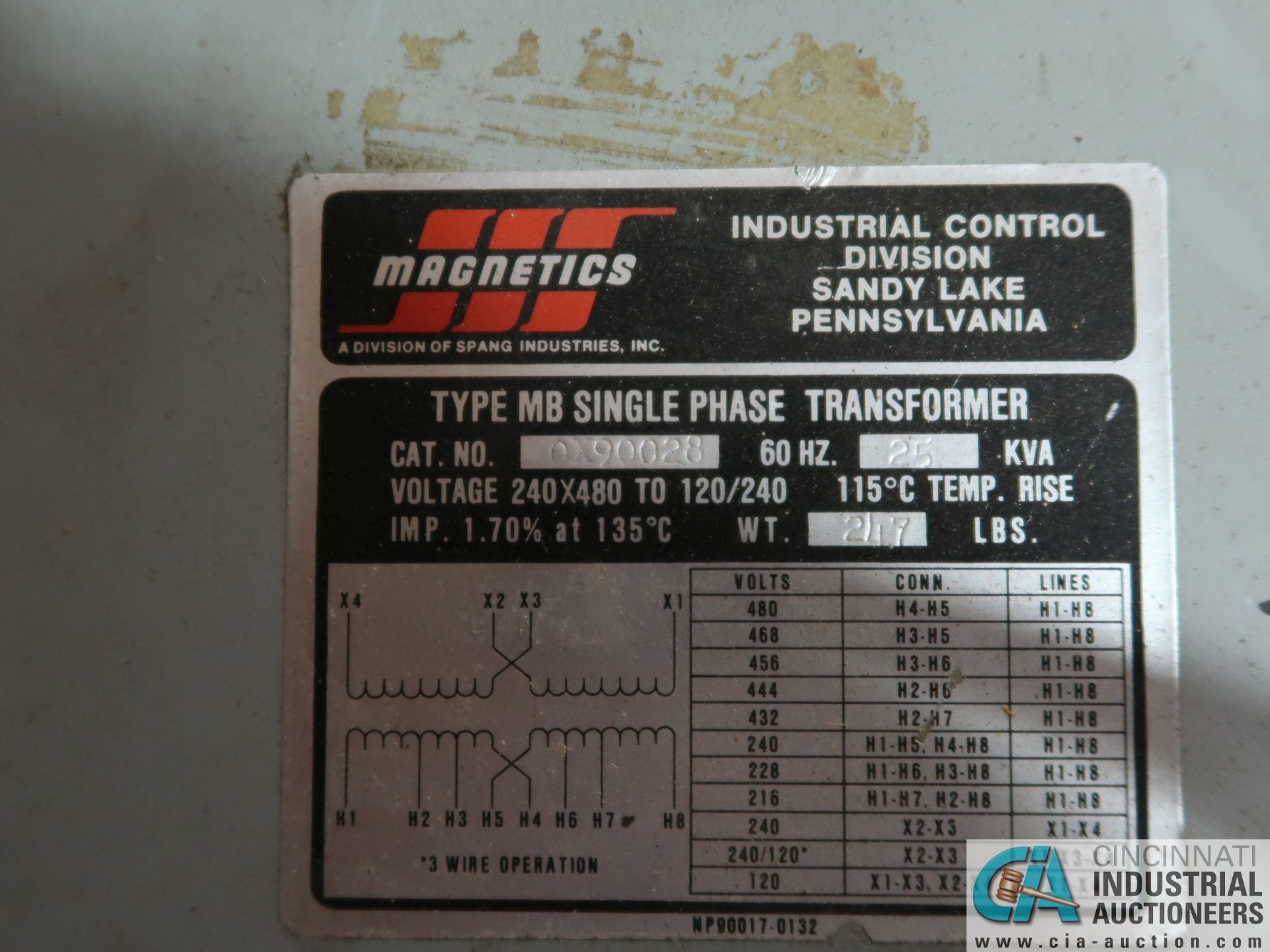 25 KVA MAGNETICS TRANSFORMER; NO. OX900-28 - Image 2 of 2