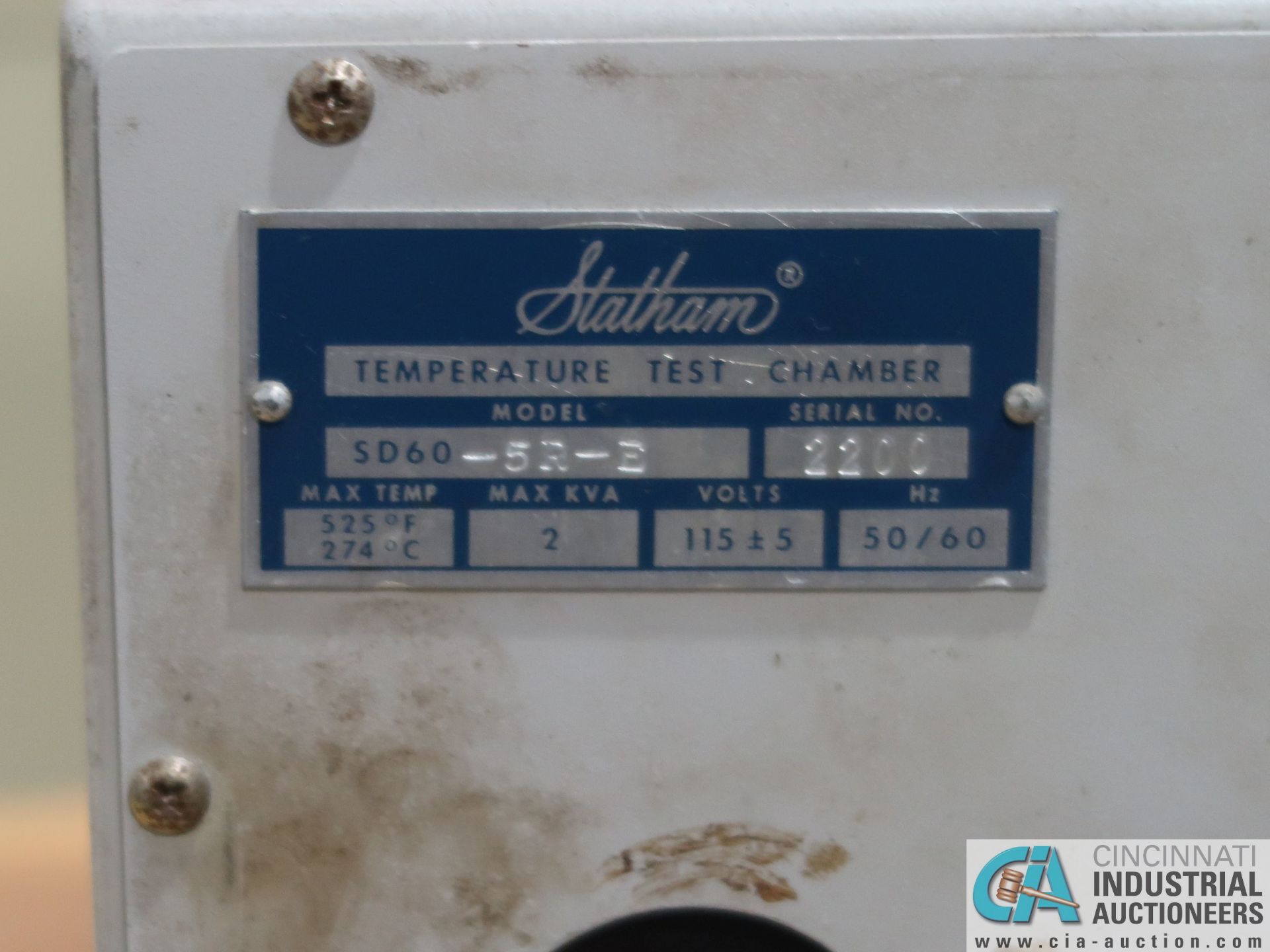 STATHMAN MODEL SD-60-5R-B TEMPERATURE TEST CHAMBER; S/N 2200, MAX. TEMP 525 DEGREES F, CHAMBER - Image 5 of 6