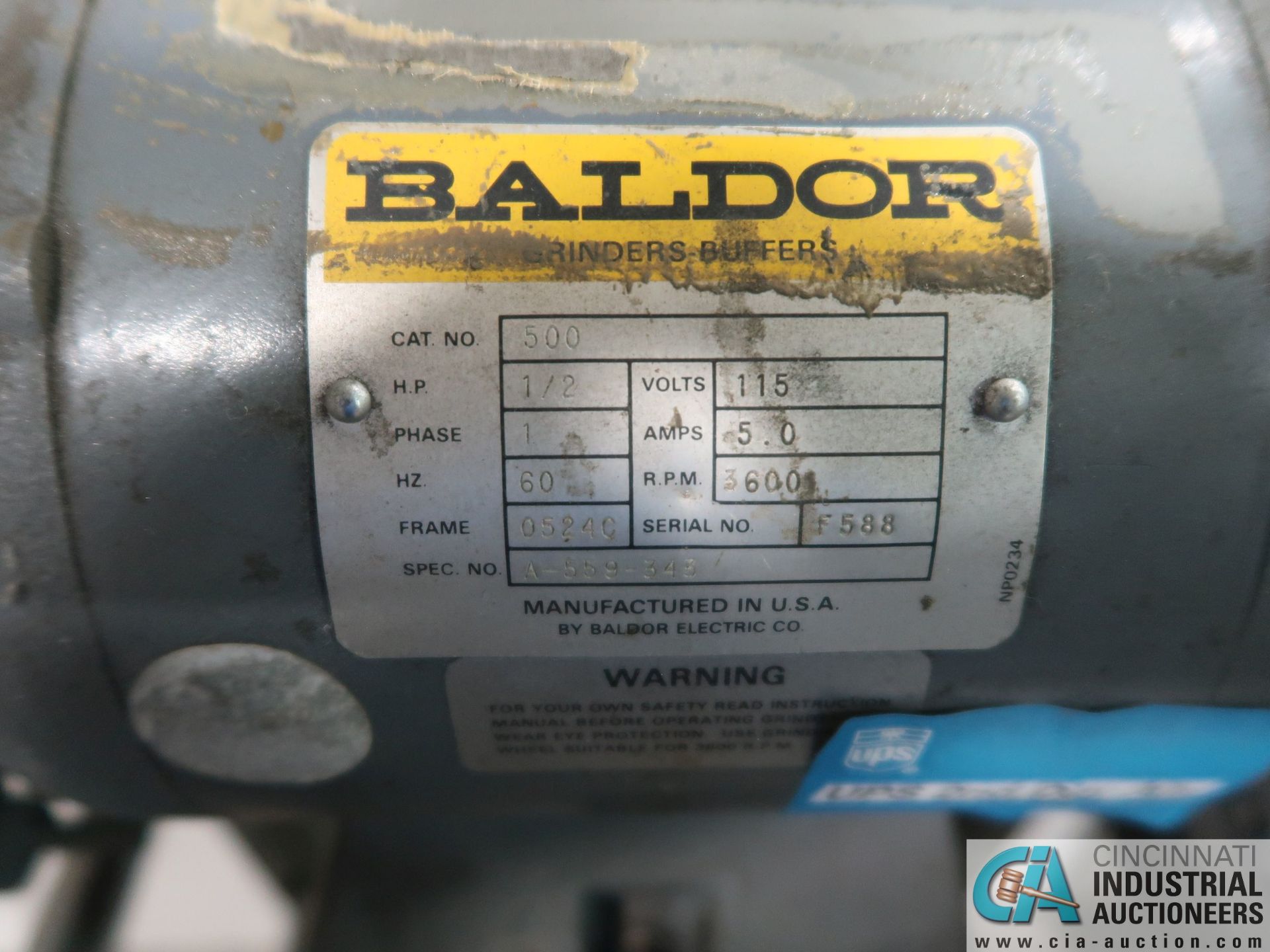 1/2 HP BALDOR CAT. NO. 500 DE CARBIDE TOOL GRINDER; S/N A559-343 - Image 3 of 3