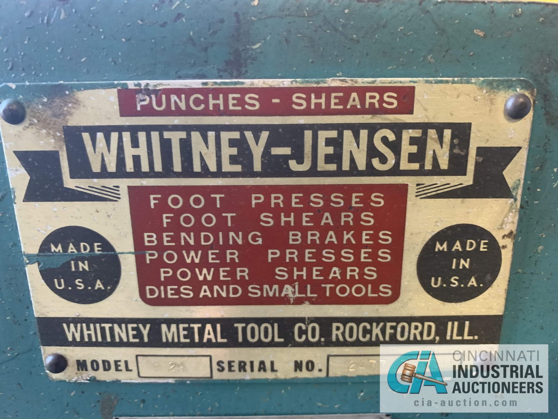 29 TON WHITNEY-JENSEN MODEL 29 KICK PRESS - $20.00 Rigging Fee Due to Onsite Rigger - Located in - Image 2 of 3