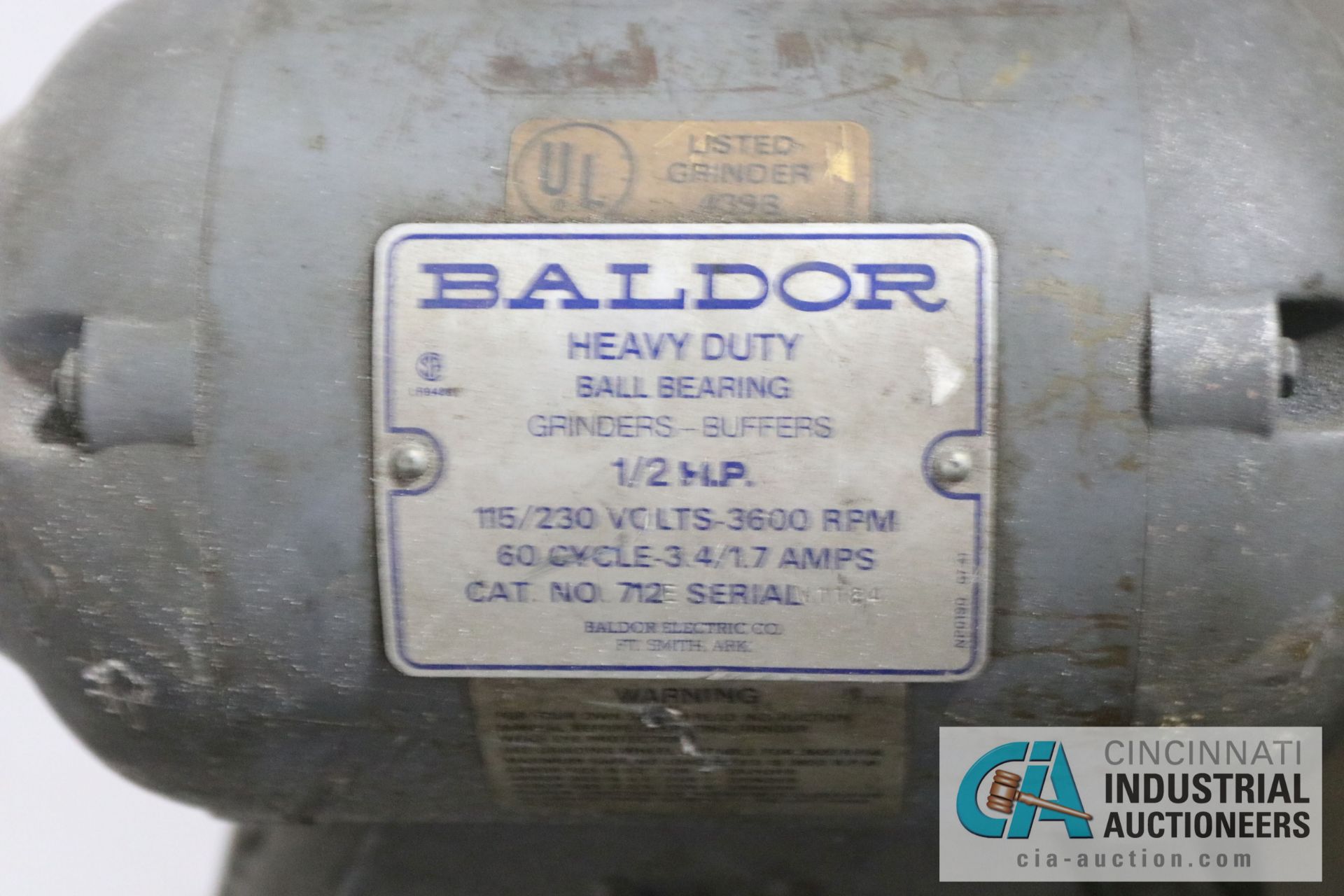 1/2 HP BALDOR HEAVY DUTY #712E BALL BEARING DUAL WHEEL BUFFER GRINDER - $20.00 Rigging Fee Due to - Image 3 of 3