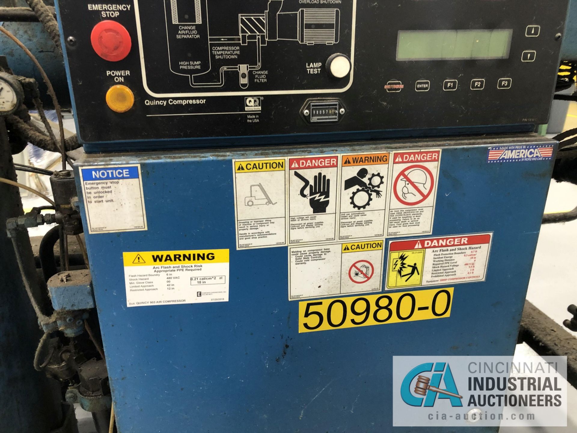 100 HP QUINCY MODEL QSI500-ANA31ED ROTARY SCREW AIR COMPRESSOR - $50.00 Rigging Fee Due to Onsite - Image 2 of 4