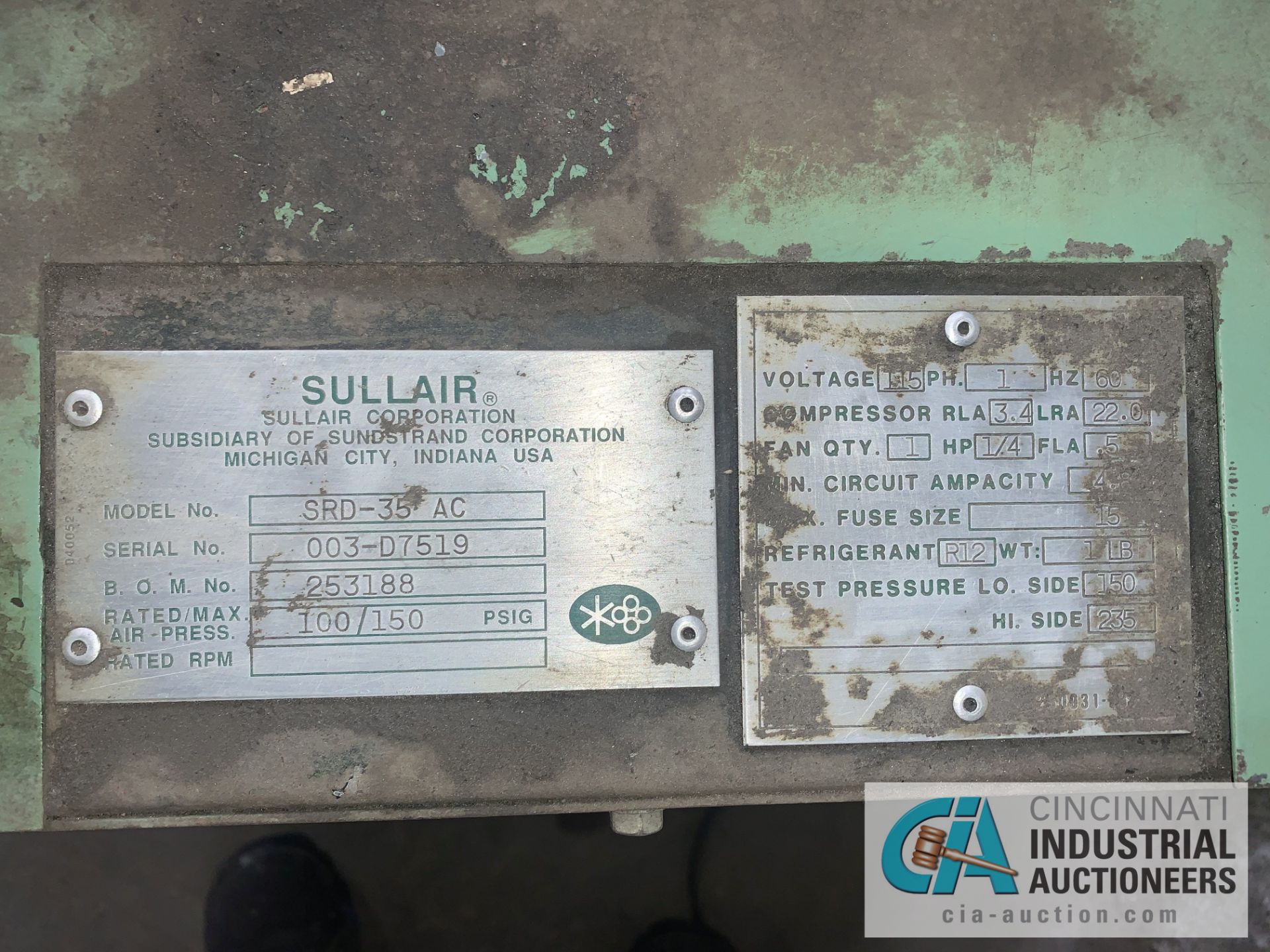 150 PSI SULLAIR MODEL SRD-35 A/C AIR DRYER - $20.00 Rigging Fee Due to Onsite Rigger - Located in - Image 2 of 2