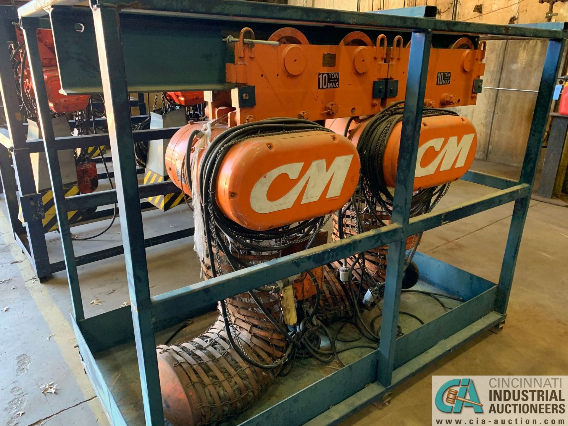 10 TON CM POWERSTAR MODEL 7201 ELECTRIC CHAIN HOISTS W/ POWER TROLLIES & RACK - Image 2 of 8