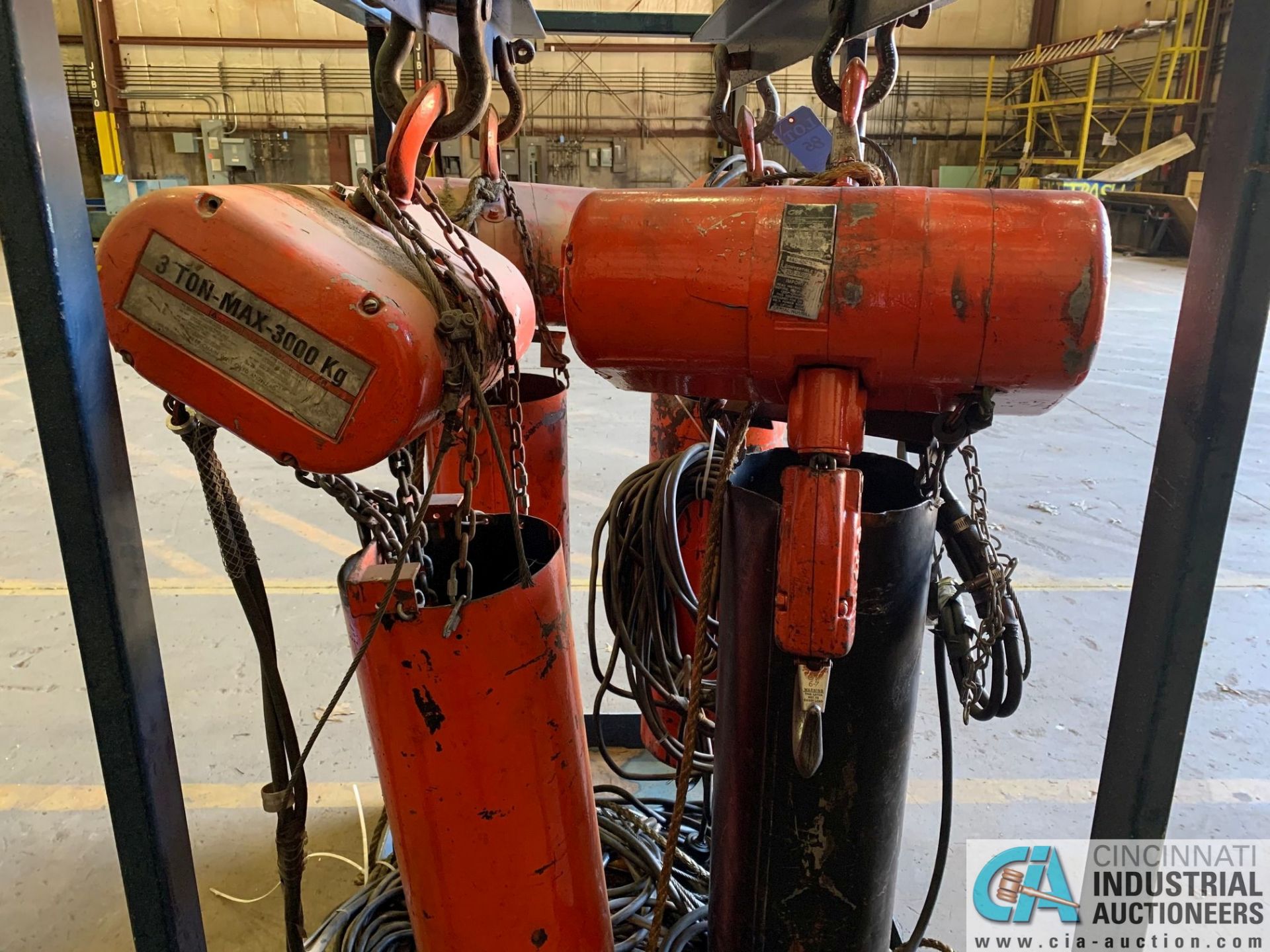 3 TON CM LODESTAR MODEL RRT ELECTRIC CHAIN HOISTS W/ RACK - Image 3 of 10