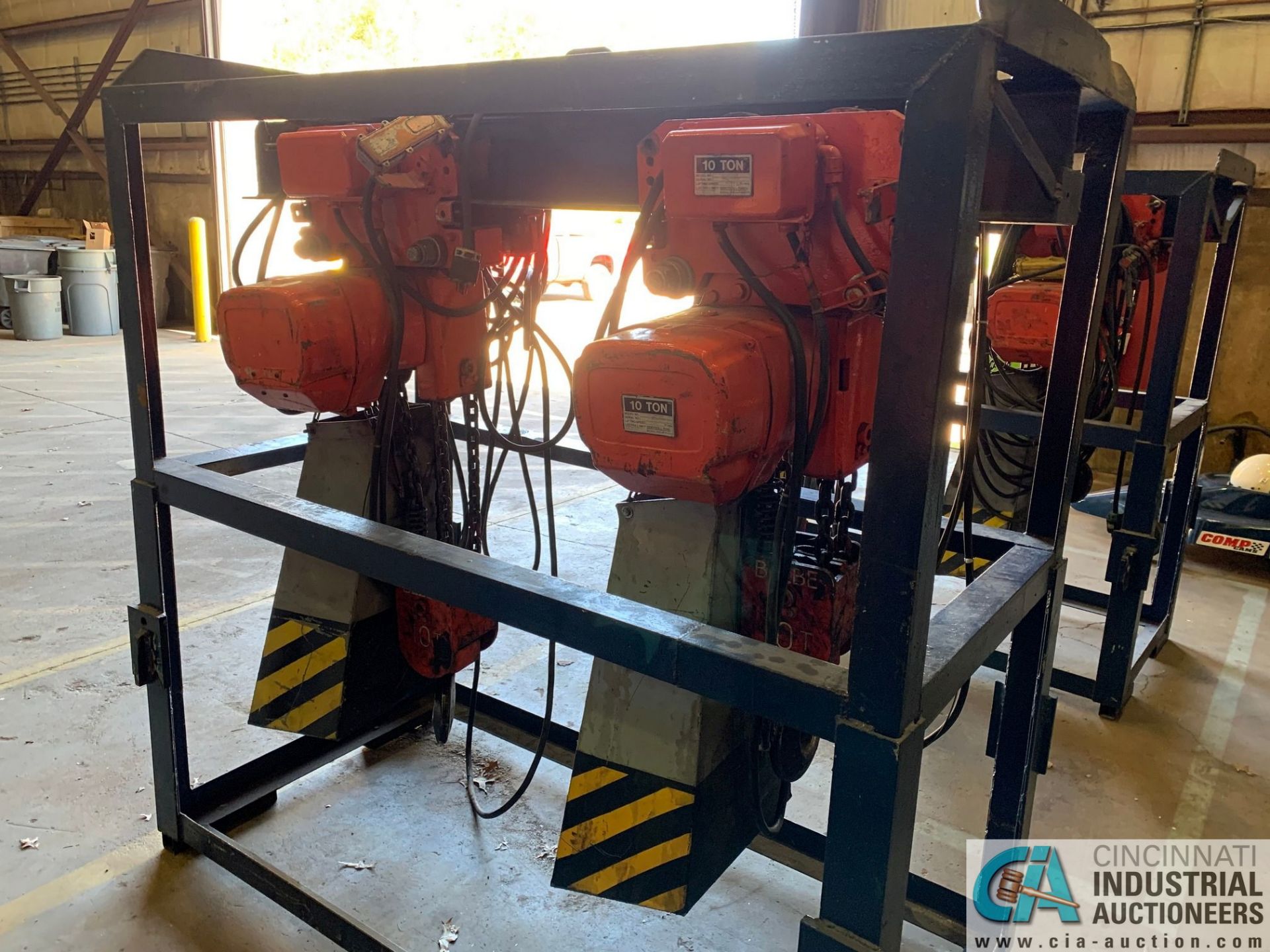 10 TON BEEBE / INGERSOLL RAND MODEL LE50 100M4 ELECTRIC CHAIN HOISTS W/ POWER TROLLIES & RACK - Image 4 of 10