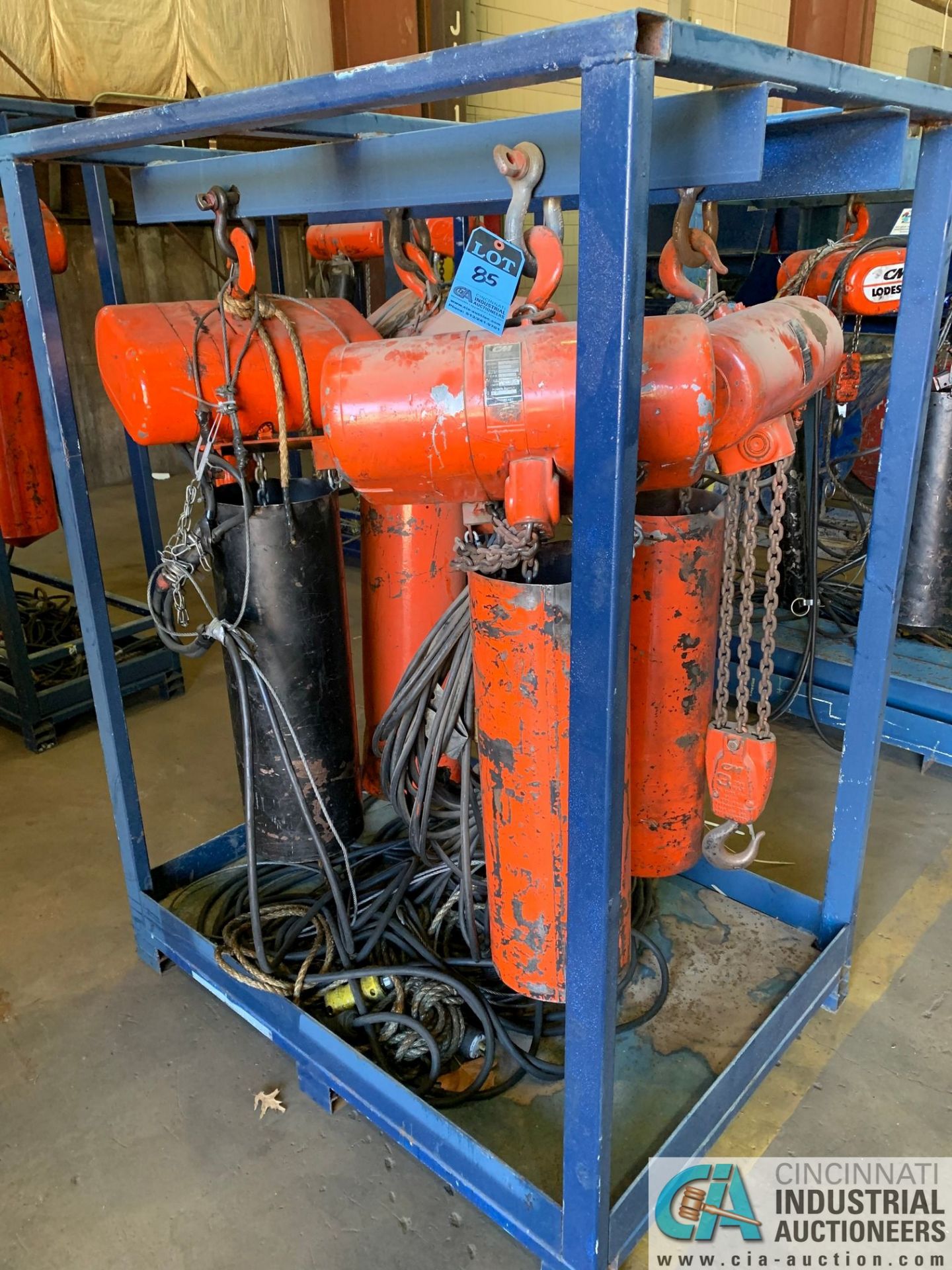 3 TON CM LODESTAR MODEL RRT ELECTRIC CHAIN HOISTS W/ RACK