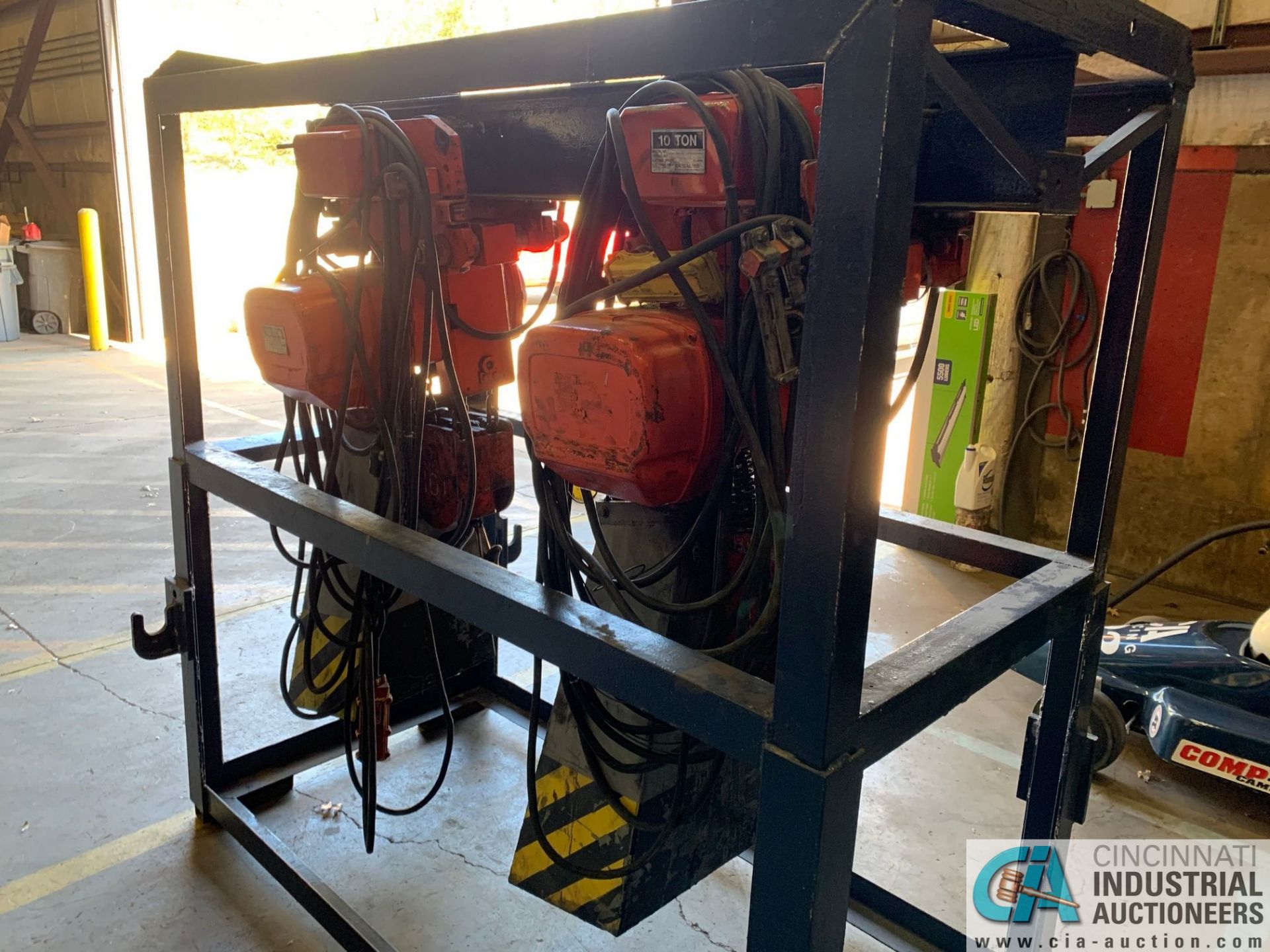 10 TON BEEBE / INGERSOLL RAND MODEL LE50 100M4 ELECTRIC CHAIN HOISTS W/ POWER TROLLIES & RACK - Image 5 of 12