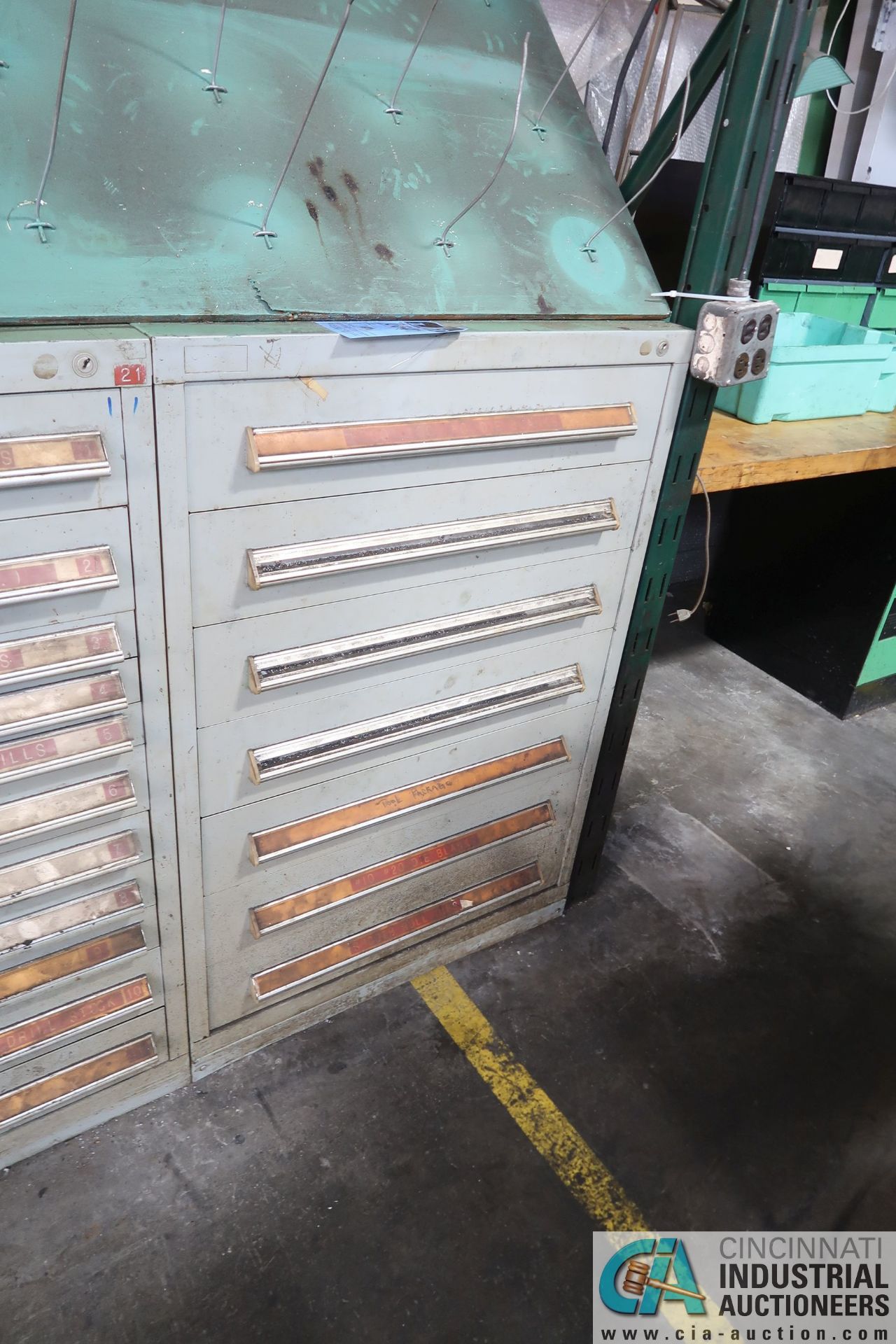 7-DRAWER CABINET WITH MAINTENANCE ITEMS - BEARINGS, SPRINGS AND OTHER TOOLING