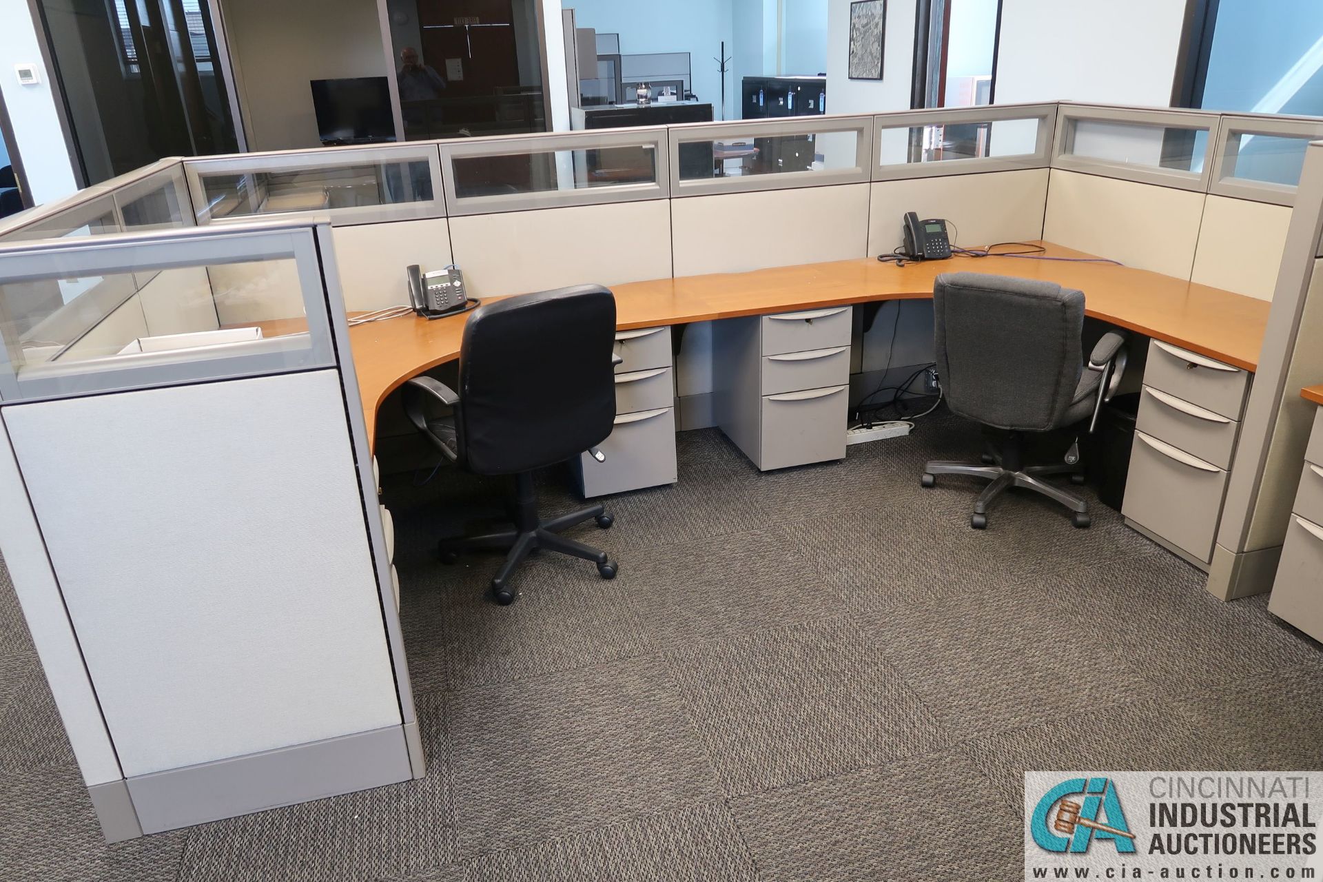 144" X 72" HAWORTH 2-PERSON OFFICE CUBICLE WITH DRAWERS AND (2) CHAIRS