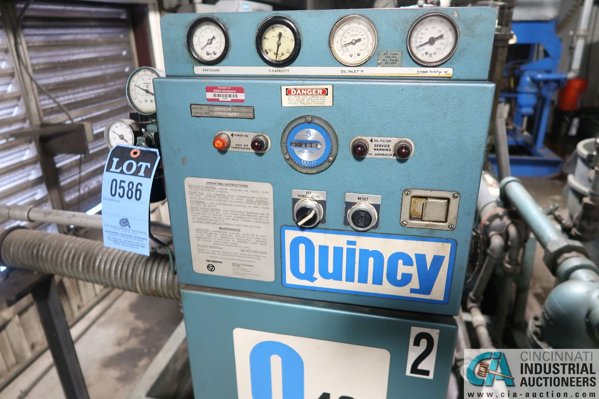 100 HP QUINCY MODEL Q490 AIR COMPRESSOR; S/N 255112-0 - Image 2 of 6