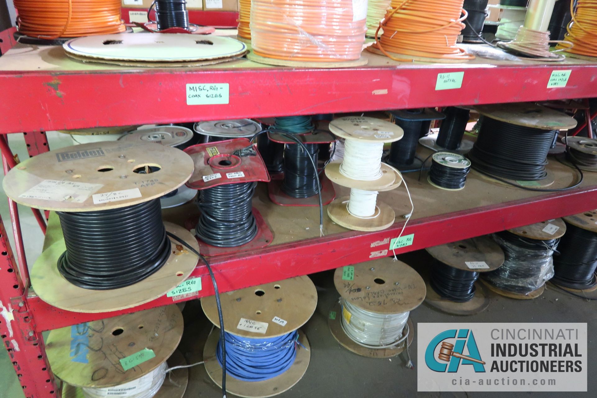 (LOT) LARGE QUANTITY OF COAX CABLE ON (3) SECTIONS RED RACK - APPROX. (130) SPOOLS - SOLD BY THE - Image 3 of 14