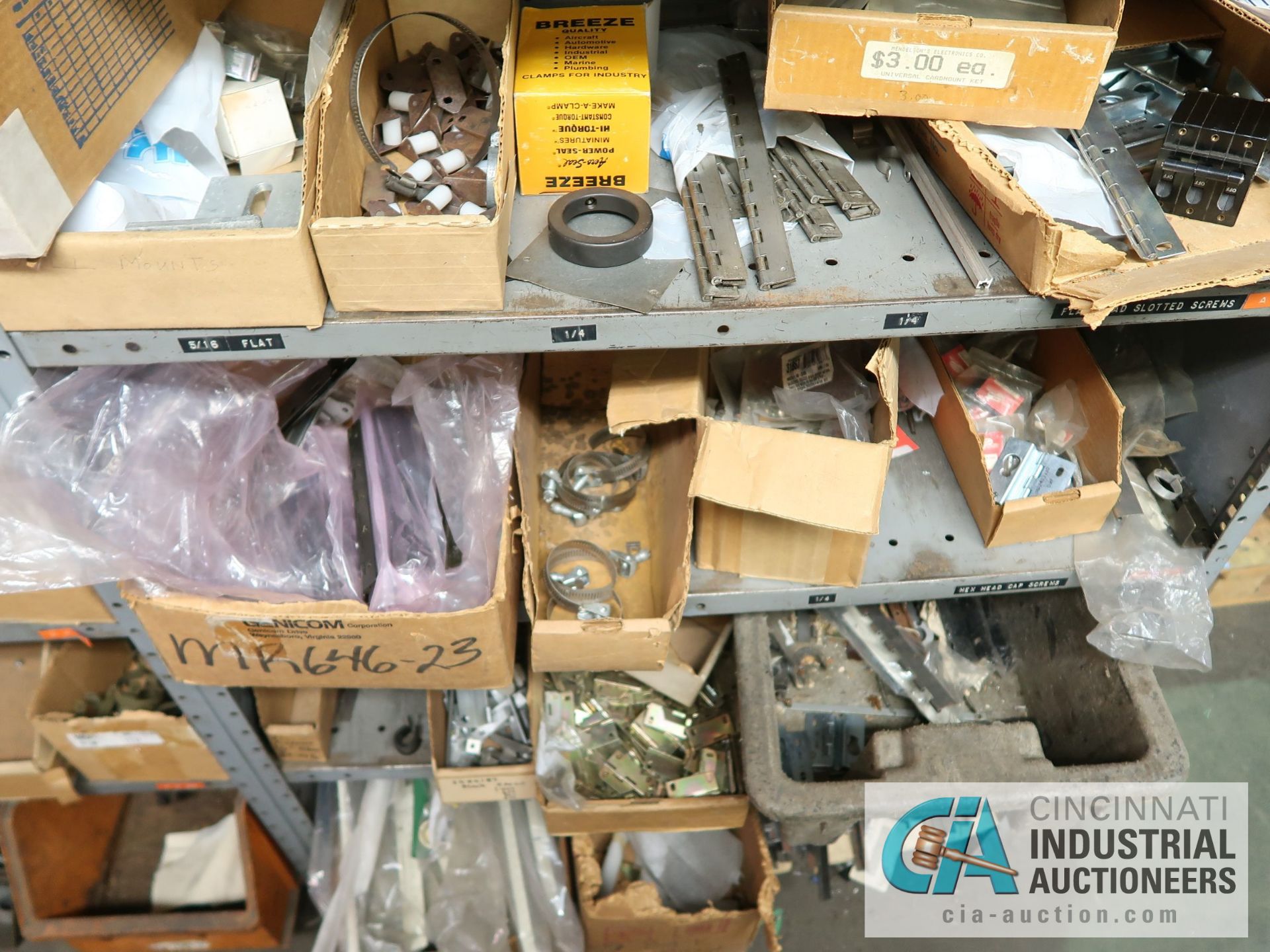 CONTENTS OF (7) SHELVES INCLUDING MISCELLANEOUS BRACKETS, CLAMPS, HINGES **NO SHELVES** - Image 17 of 19