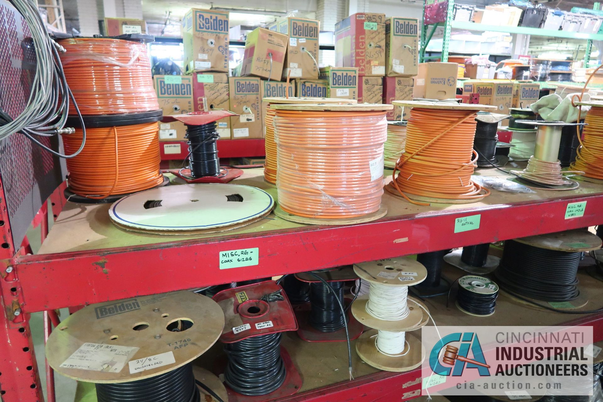 (LOT) LARGE QUANTITY OF COAX CABLE ON (3) SECTIONS RED RACK - APPROX. (130) SPOOLS - SOLD BY THE - Image 4 of 14