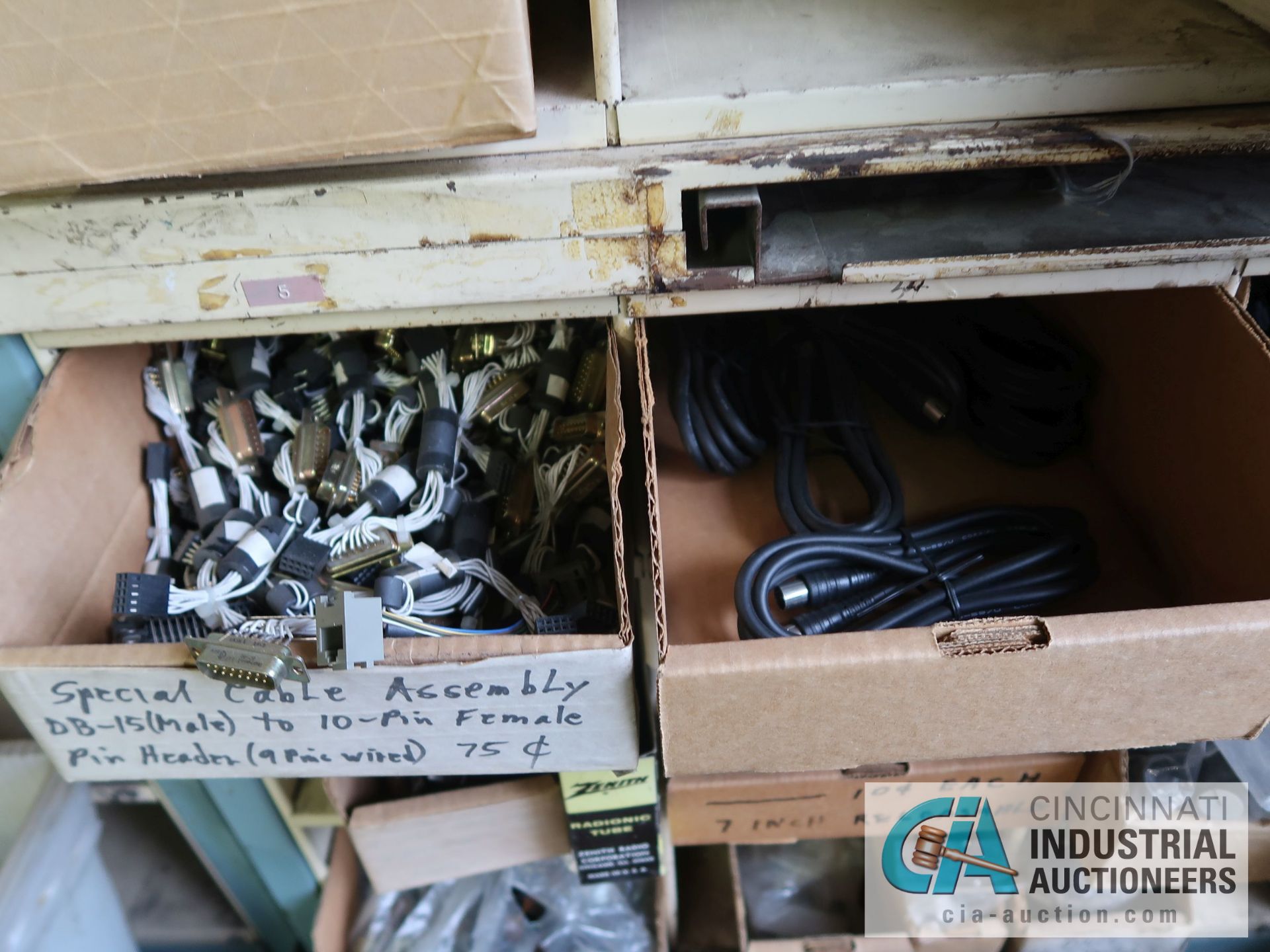 CONTENTS (8) PIGEON HOLE RACKS INCLUDING TUBES, INSULATORS, CONNECTORS, ELECTRONIC HARDWARE, - Image 4 of 51