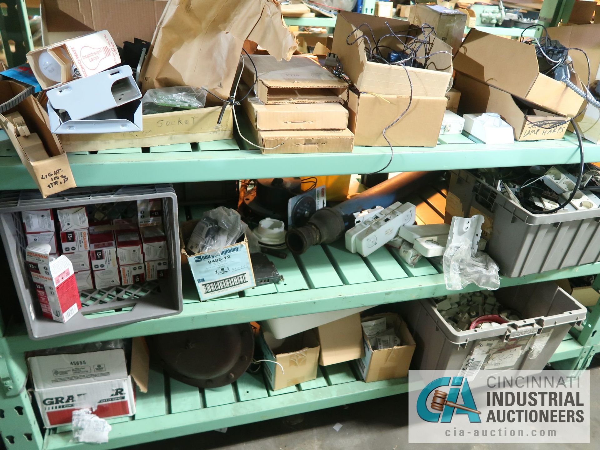 CONTENTS OF (5) RACKS INCLUDING MISCELLANEOUS LIGHTING, LAMP PARTS, VALVES **NO RACKS** - Image 15 of 25