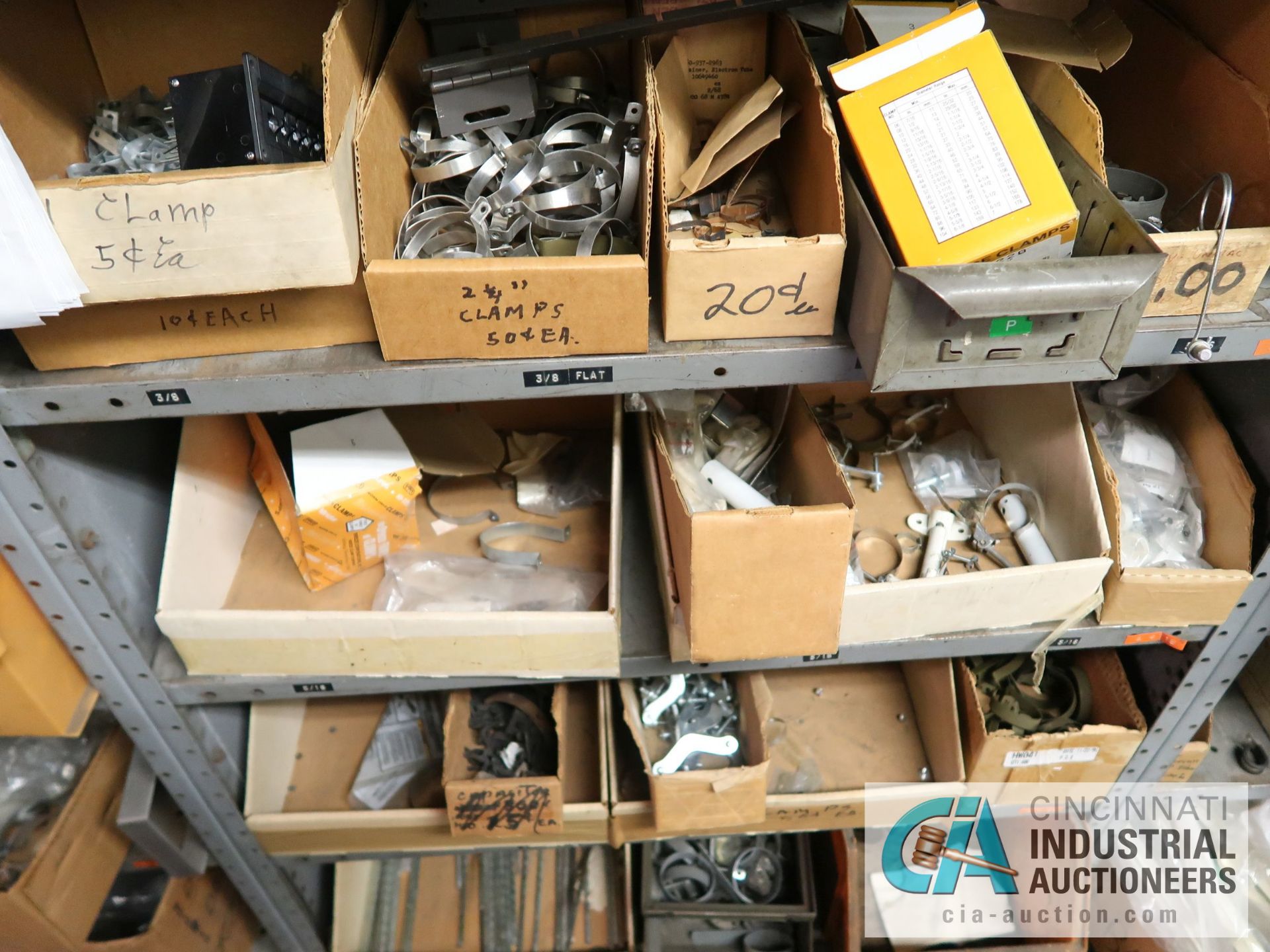 CONTENTS OF (7) SHELVES INCLUDING MISCELLANEOUS BRACKETS, CLAMPS, HINGES **NO SHELVES** - Image 15 of 19