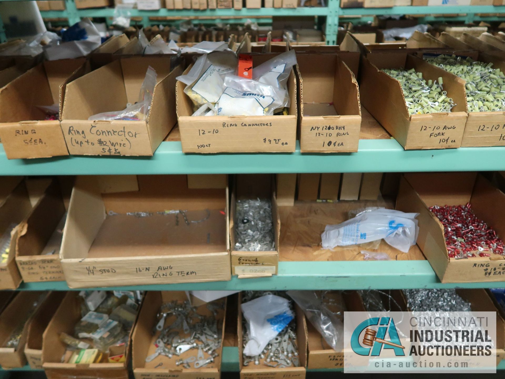 CONTENTS OF (7) RACKS INCLUDING MISCELLANEOUS PLUGS, WIRE TERMINALS, CONNECTORS **NO RACKS** - Image 11 of 32