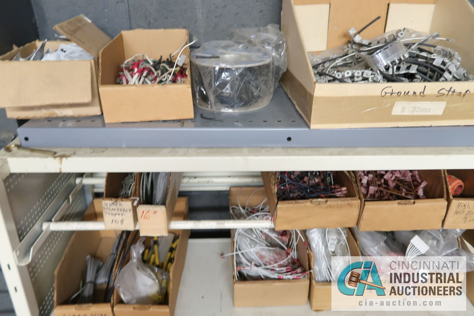 (LOT) ASSORTED ELECTRICAL ALONG THE WALL - TABLE WITH SERVICE PANELS BY SQUARE D, SHELF UNITS WITH - Image 9 of 12