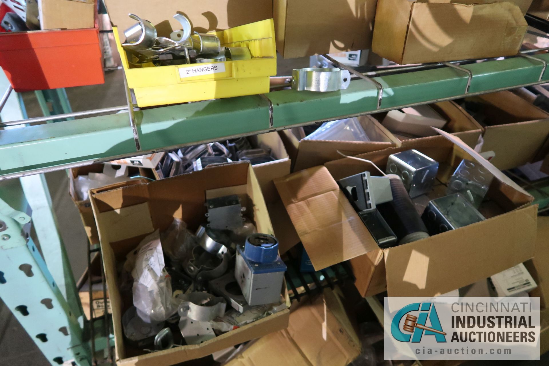 (LOT) CONTENTS OF (5) SECTIONS GREEN RACK AND STEEL TOTES - ALL ELECTRICAL CONTRACTORS ITEMS - - Image 32 of 47