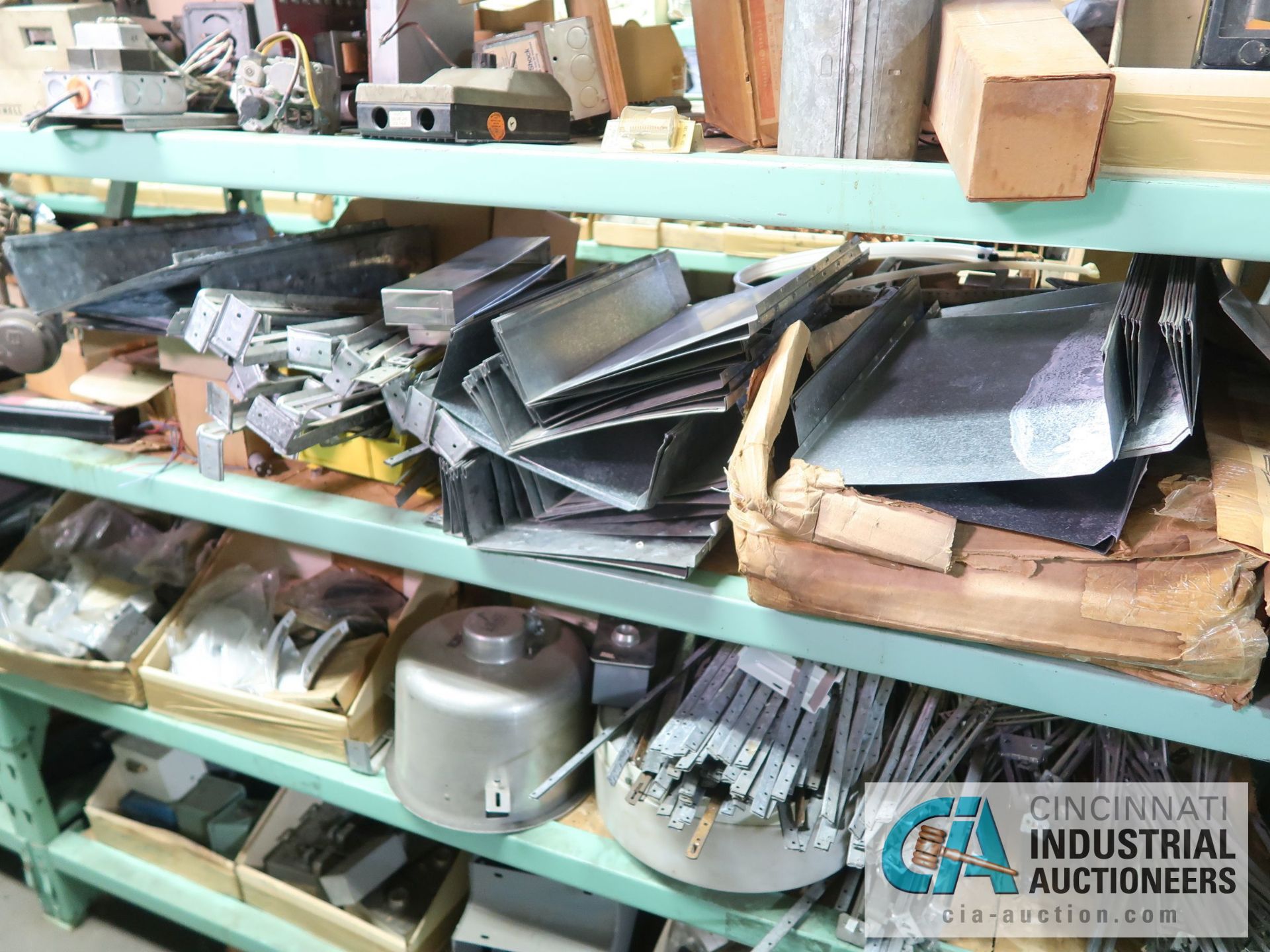 CONTENTS OF (5) RACKS INCLUDING MISCELLANEOUS HEATER COILS, CERAMIC INSULATORS, ROOF FLASHING, - Image 17 of 32