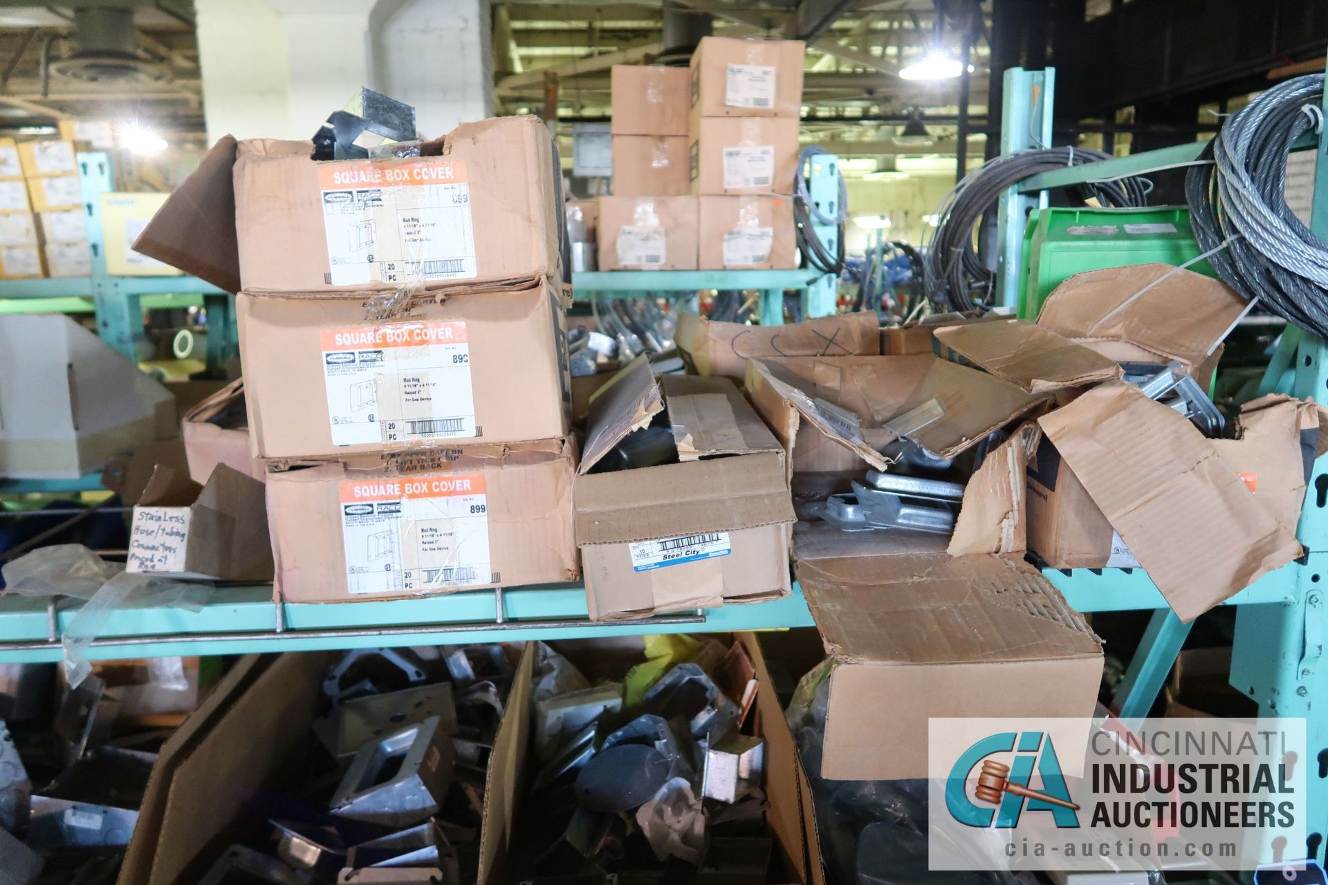 (LOT) CONTENTS OF (5) SECTIONS GREEN RACK AND STEEL TOTES - ALL ELECTRICAL CONTRACTORS ITEMS - - Image 29 of 47