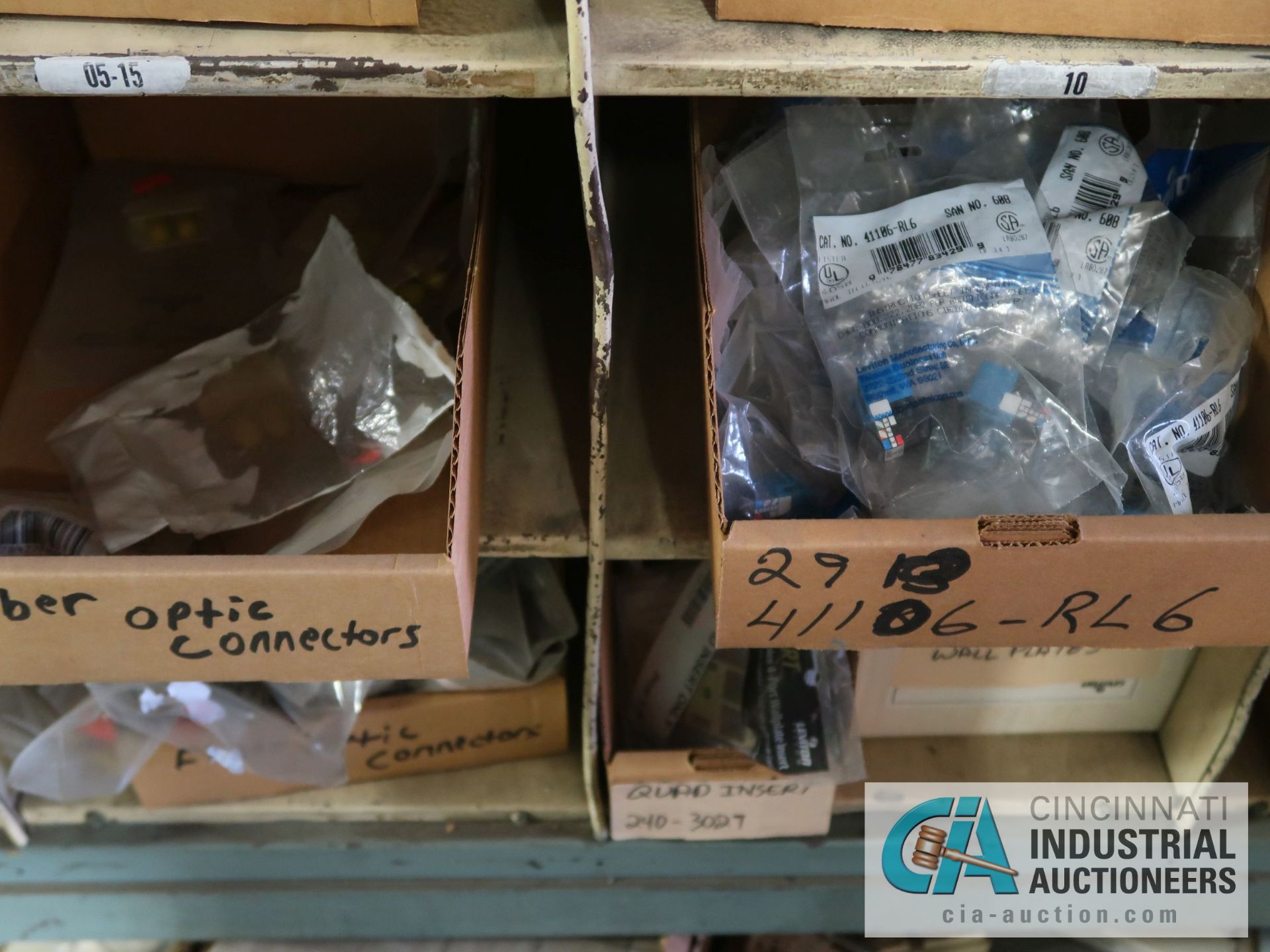 CONTENTS (8) PIGEON HOLE RACKS INCLUDING TUBES, INSULATORS, CONNECTORS, ELECTRONIC HARDWARE, - Image 40 of 51