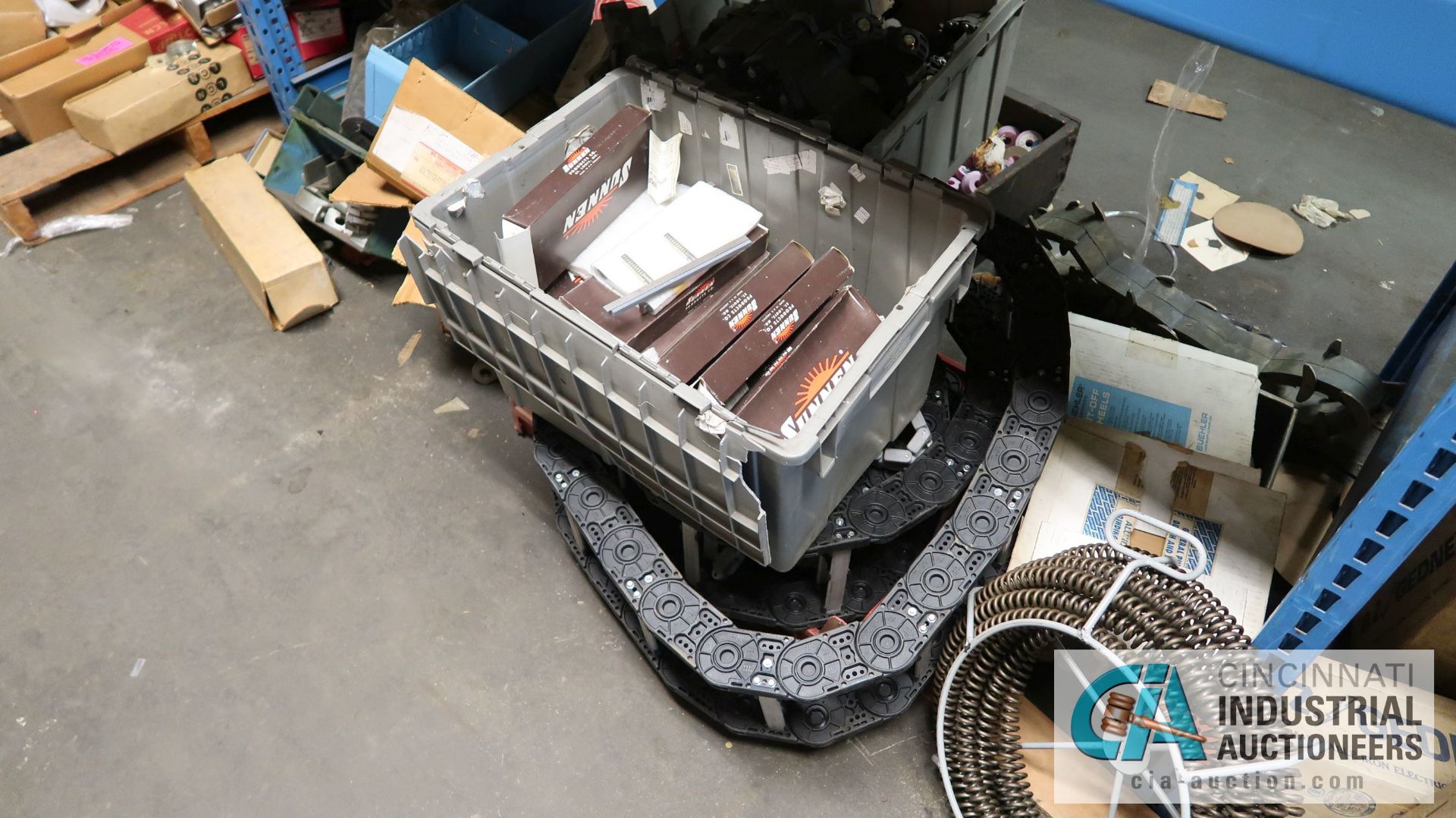 (LOT) ASSORTED ABRASIVES, GRINDING WHEELS AND HARDWARE ON (5) SECTIONS BLUE RACK AND IN WIRE BASKET - Image 8 of 24