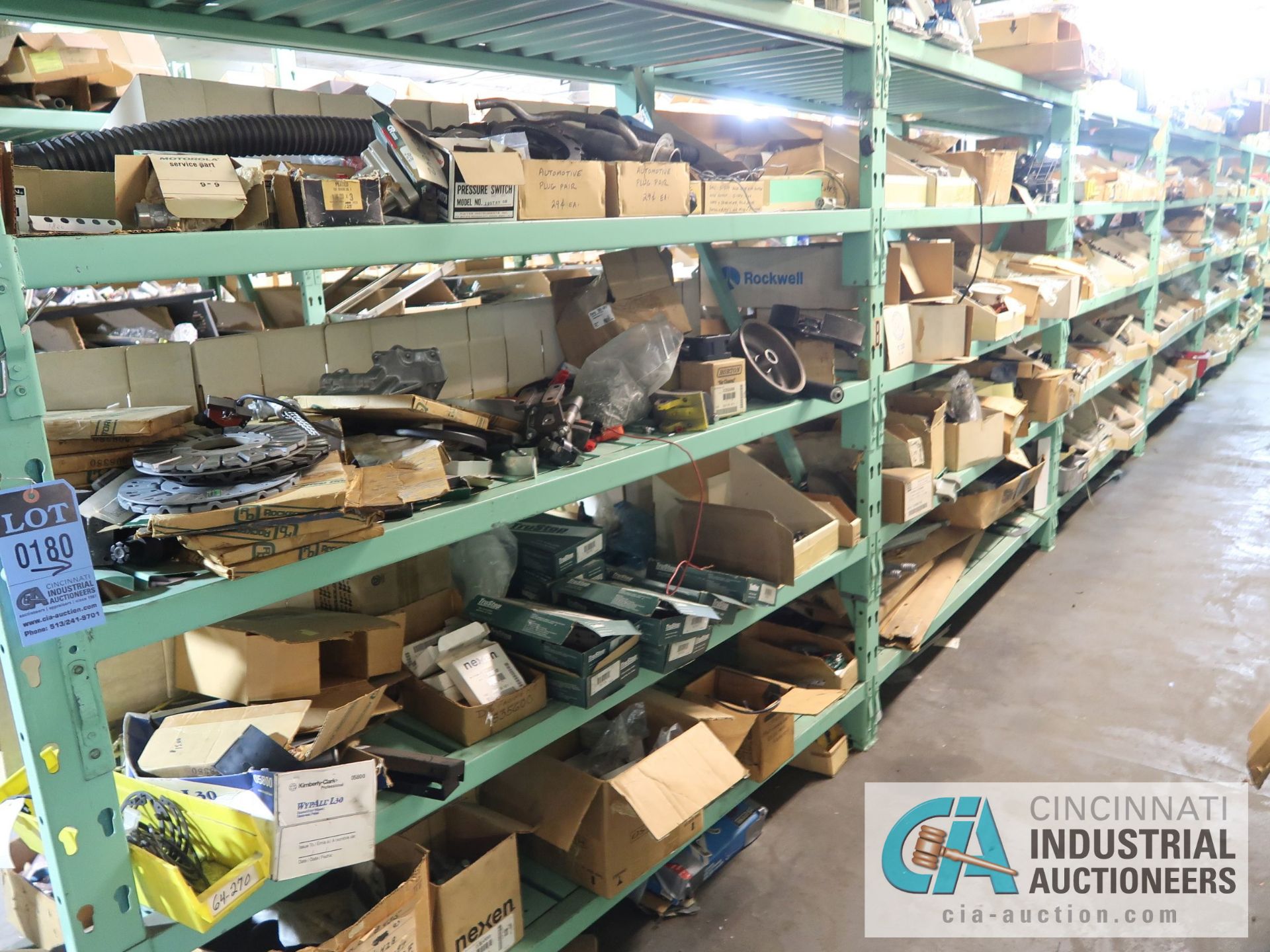 CONTENTS OF (6) RACKS INCLUDING MISCELLANEOUS AUTOMOTIVE PARTS, BREAKS, ROTORS, GASKETS, MOUNTING