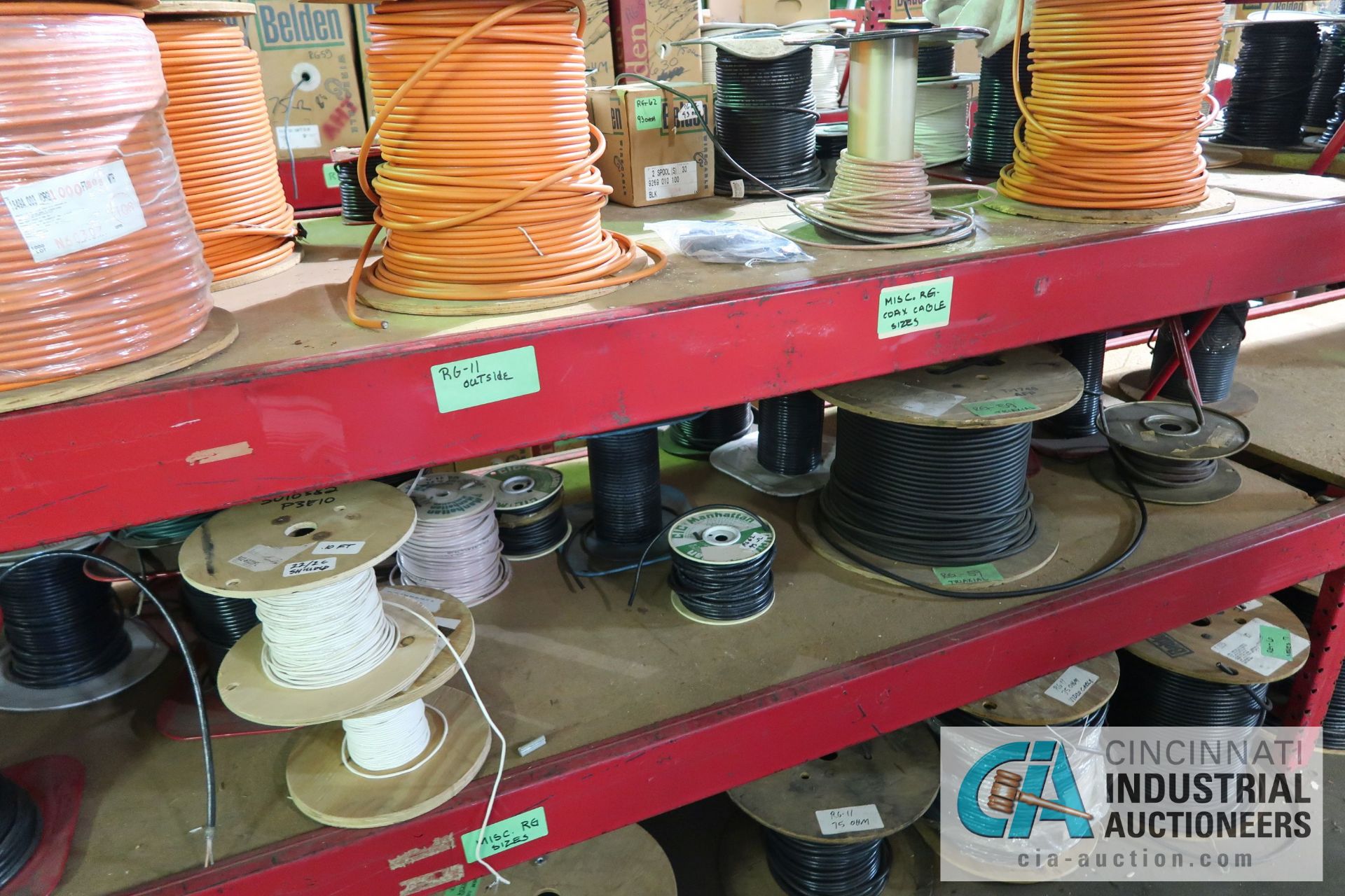 (LOT) LARGE QUANTITY OF COAX CABLE ON (3) SECTIONS RED RACK - APPROX. (130) SPOOLS - SOLD BY THE - Image 6 of 14